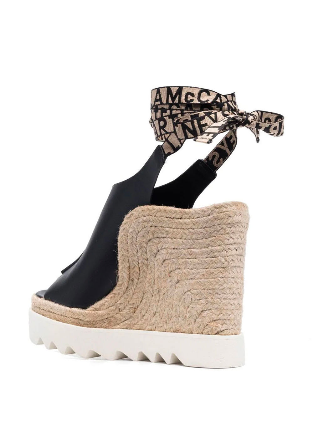 Shop Stella Mccartney Gaia Black Wedges With Jacquard Logo And Rope Heel Woman
