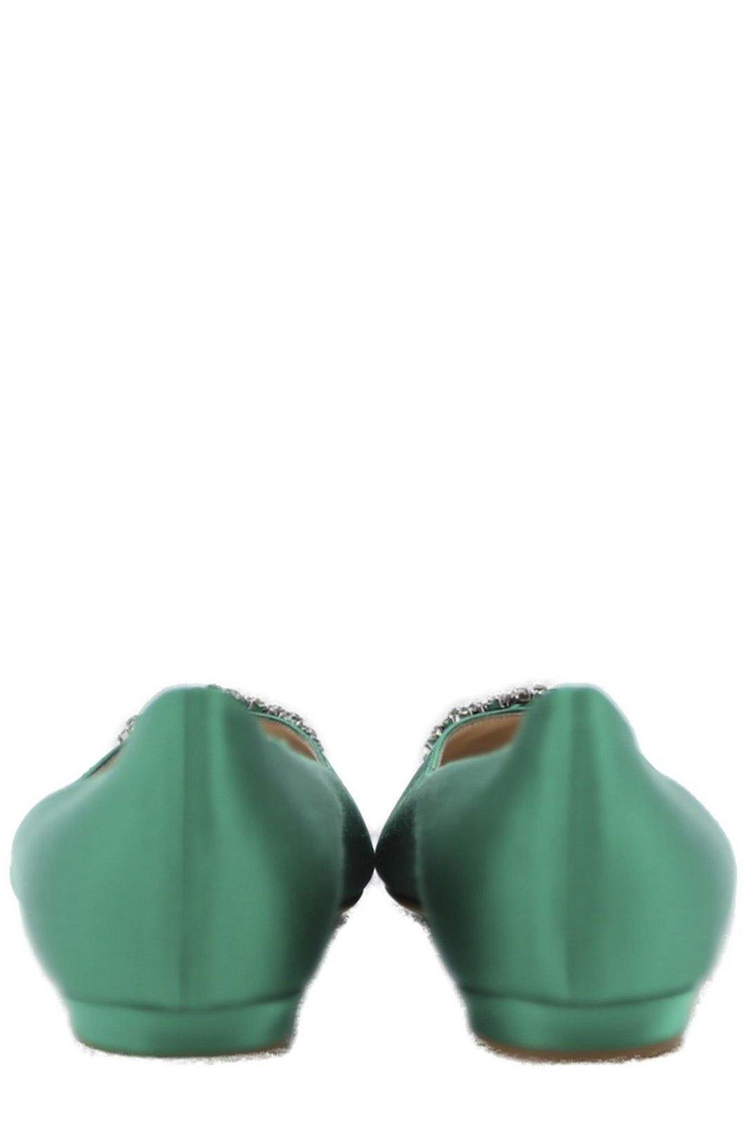 Shop Manolo Blahnik Hangisi Pointed-toe Flats In Green