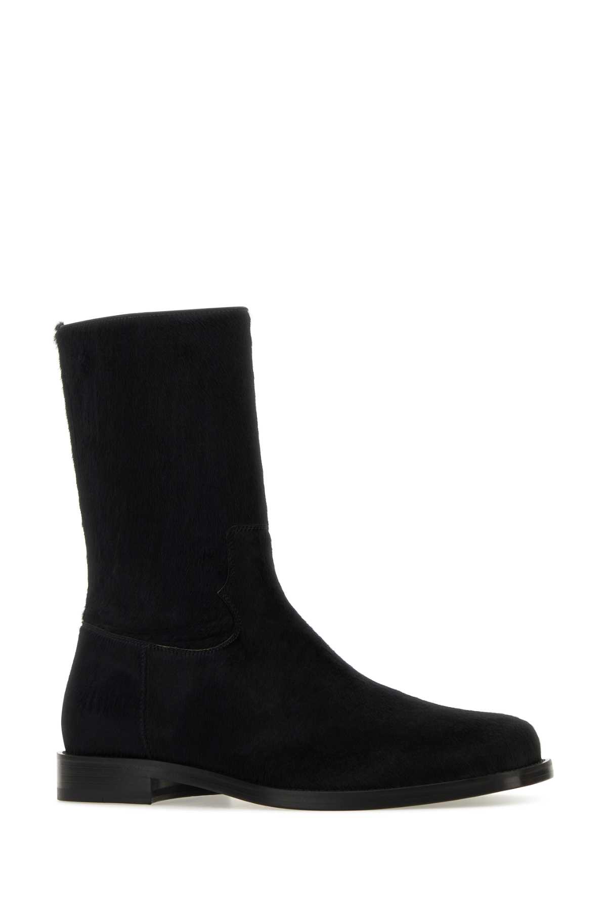 Shop Dries Van Noten Black Calfhair Ankle Boots