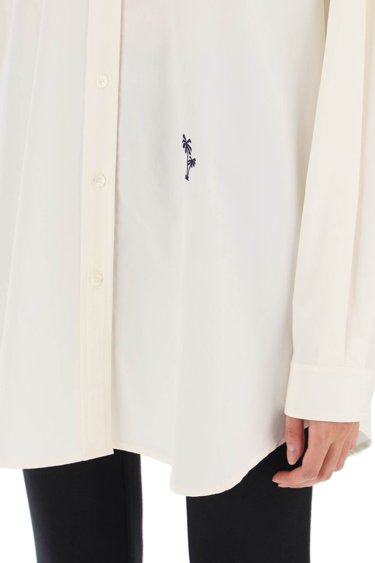 Shop Palm Angels Poplin Shirt With Palm Embroidery In Butter Black (white)