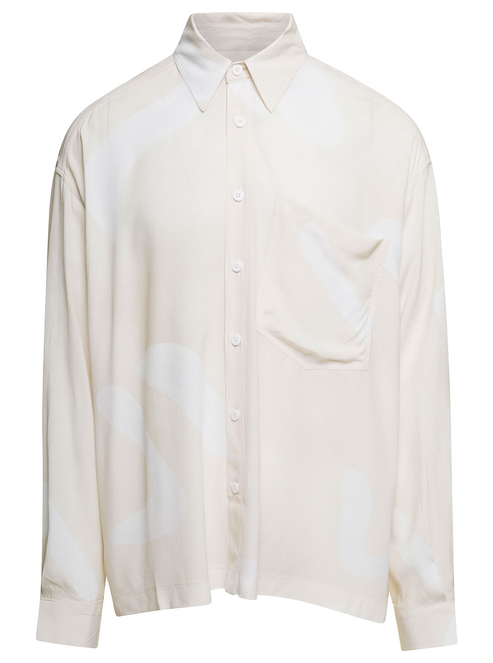 BONSAI BEIGE LONG SLEEVED SHIRT WITH ALL-OVER GRAPHIC PRINT IN VISCOSE MAN