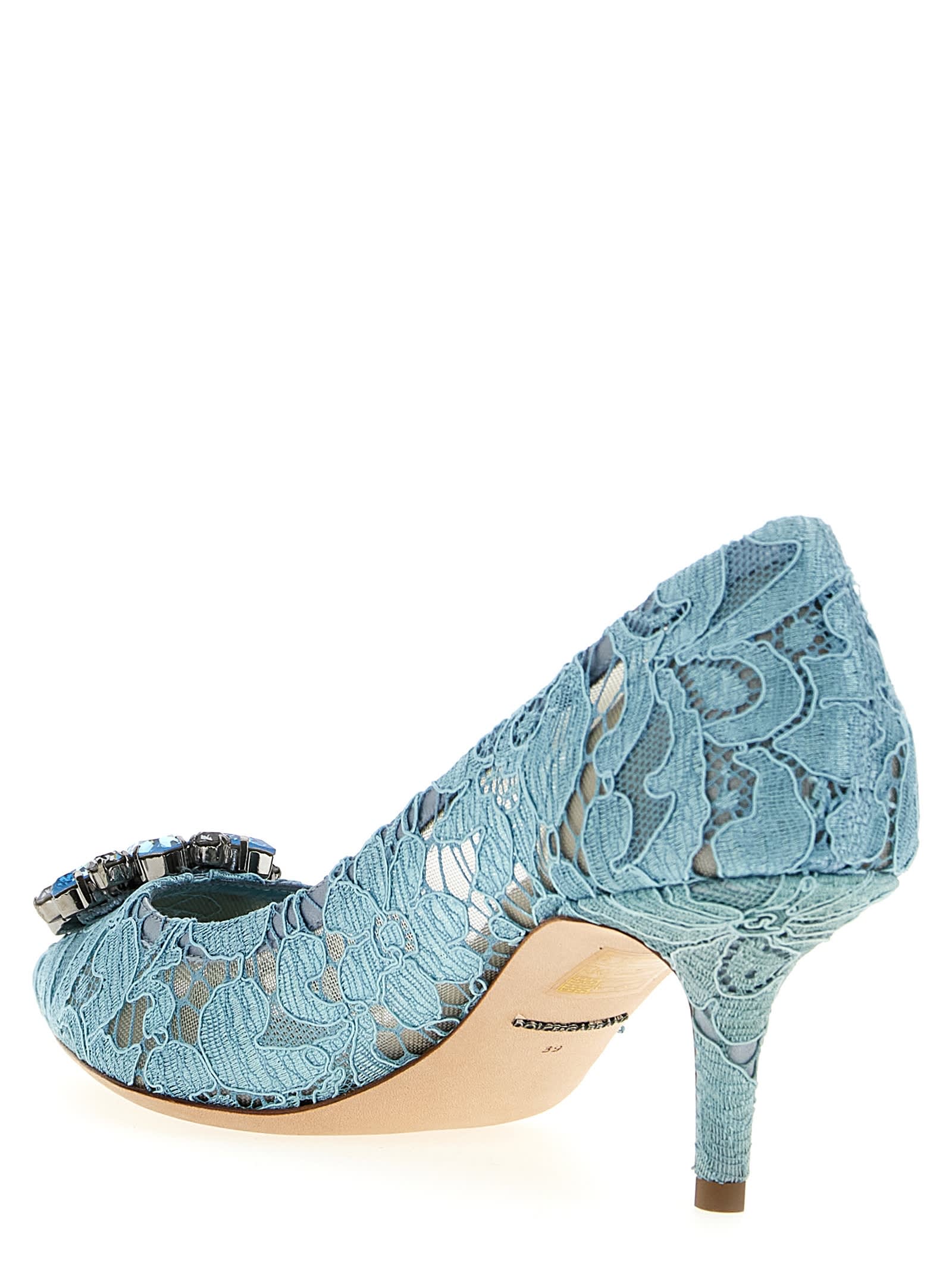 Dolce & Gabbana Blue Taormina Lace Crystal Heel Pumps Shoes In Light Blue