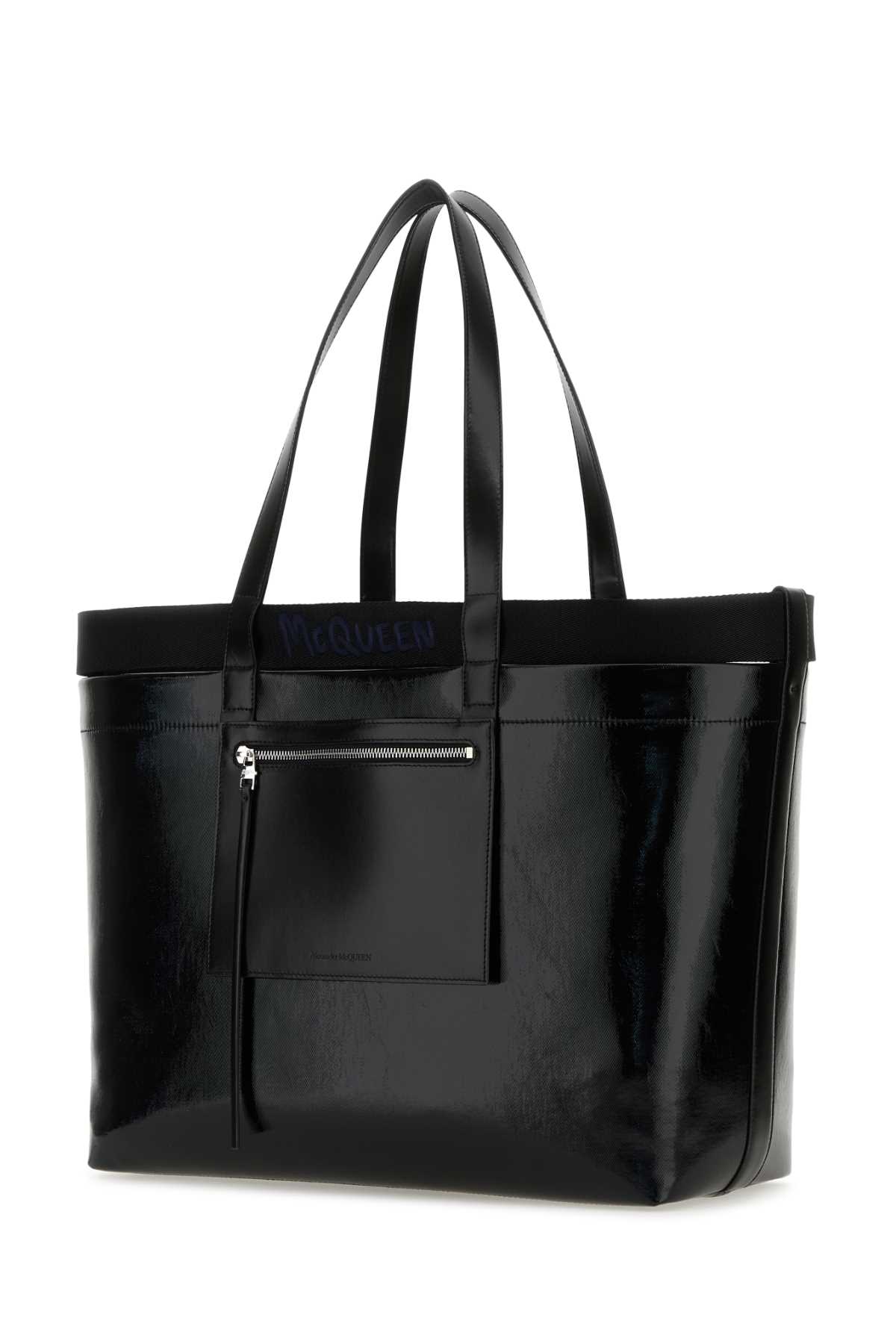 Shop Alexander Mcqueen Black Canvas Shopping Bag In Blackblue