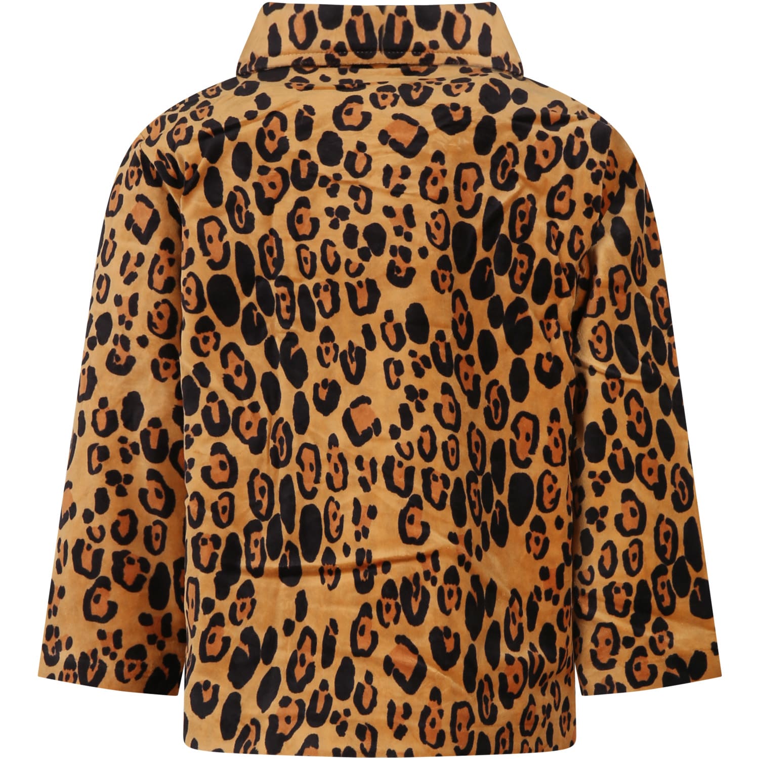 Shop Mini Rodini Brown Jacket For Girl With Leopard Print In Yellow