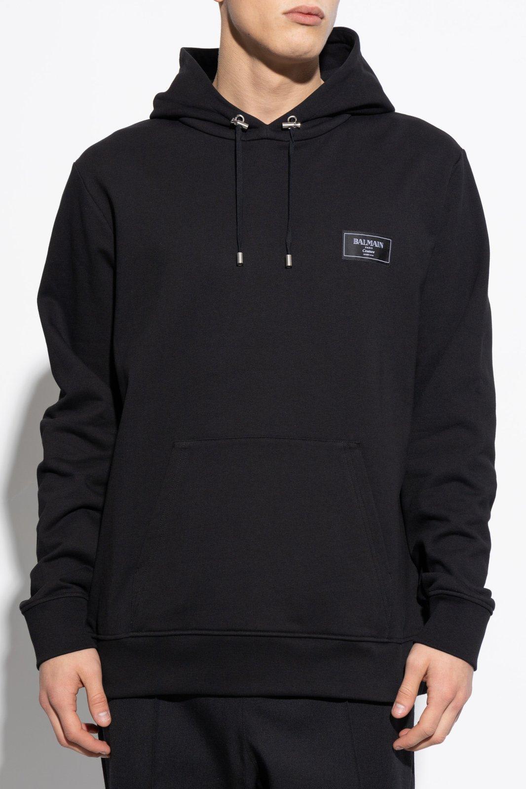 Balmain Classic Black Hoodie With Kangaroo Pocket In Black