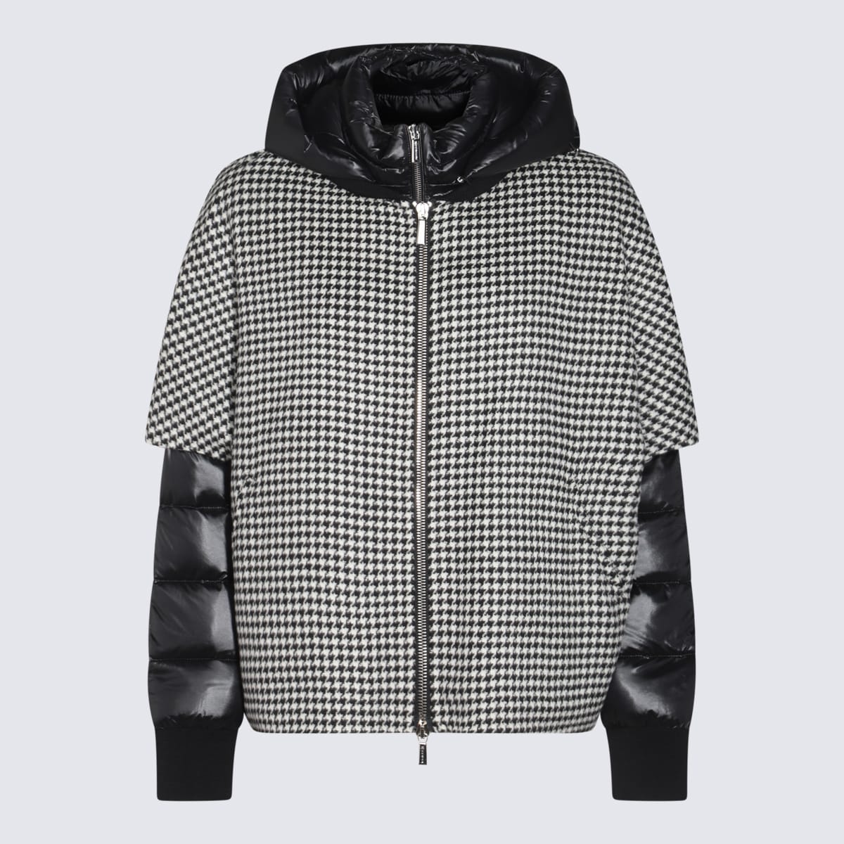 Shop Moorer Black And Grey Wool Down Jacket In Nero/panna