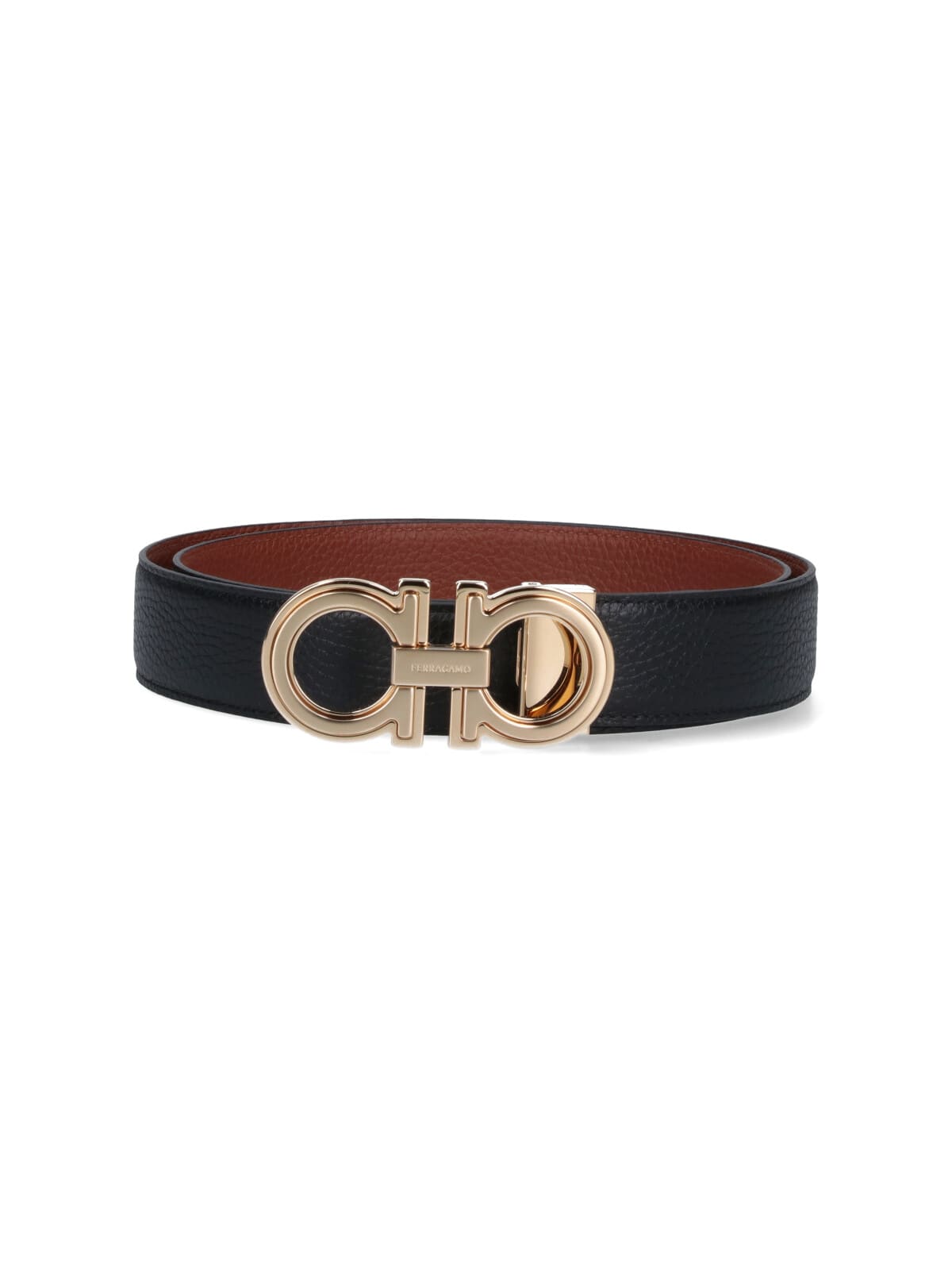 Shop Ferragamo Gancini Reversible Belt In Black