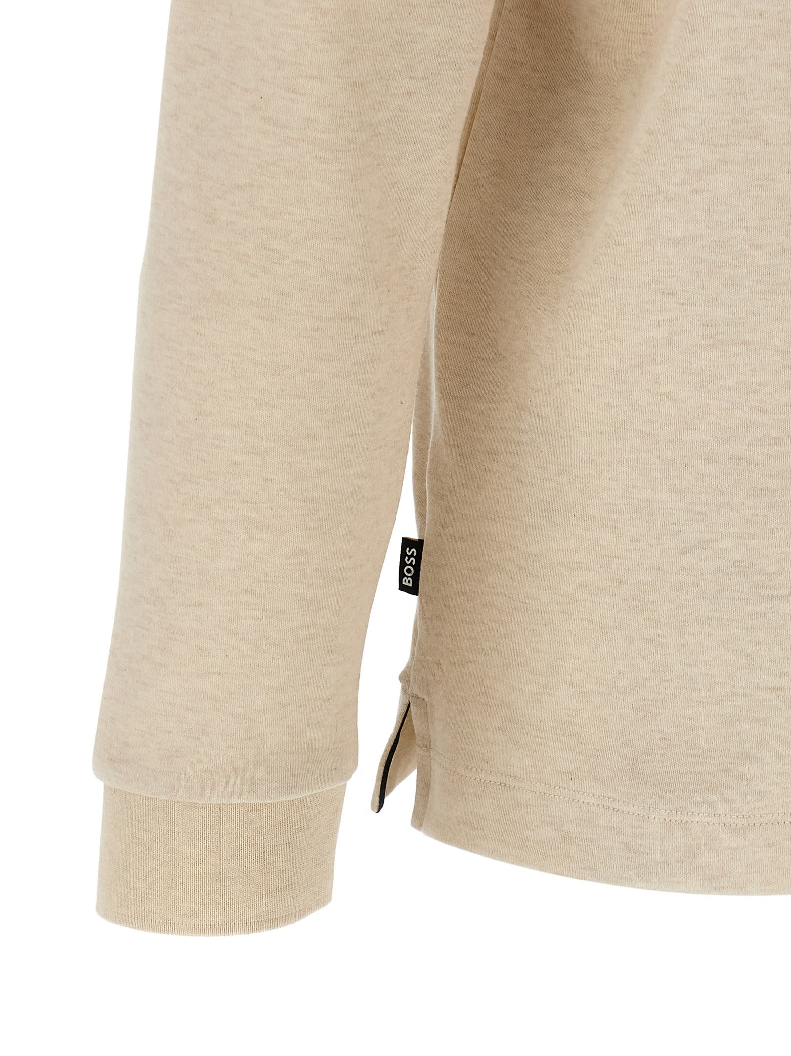 Hugo Boss Embroidery-logo Long-sleeve Polo Shirt In Brown
