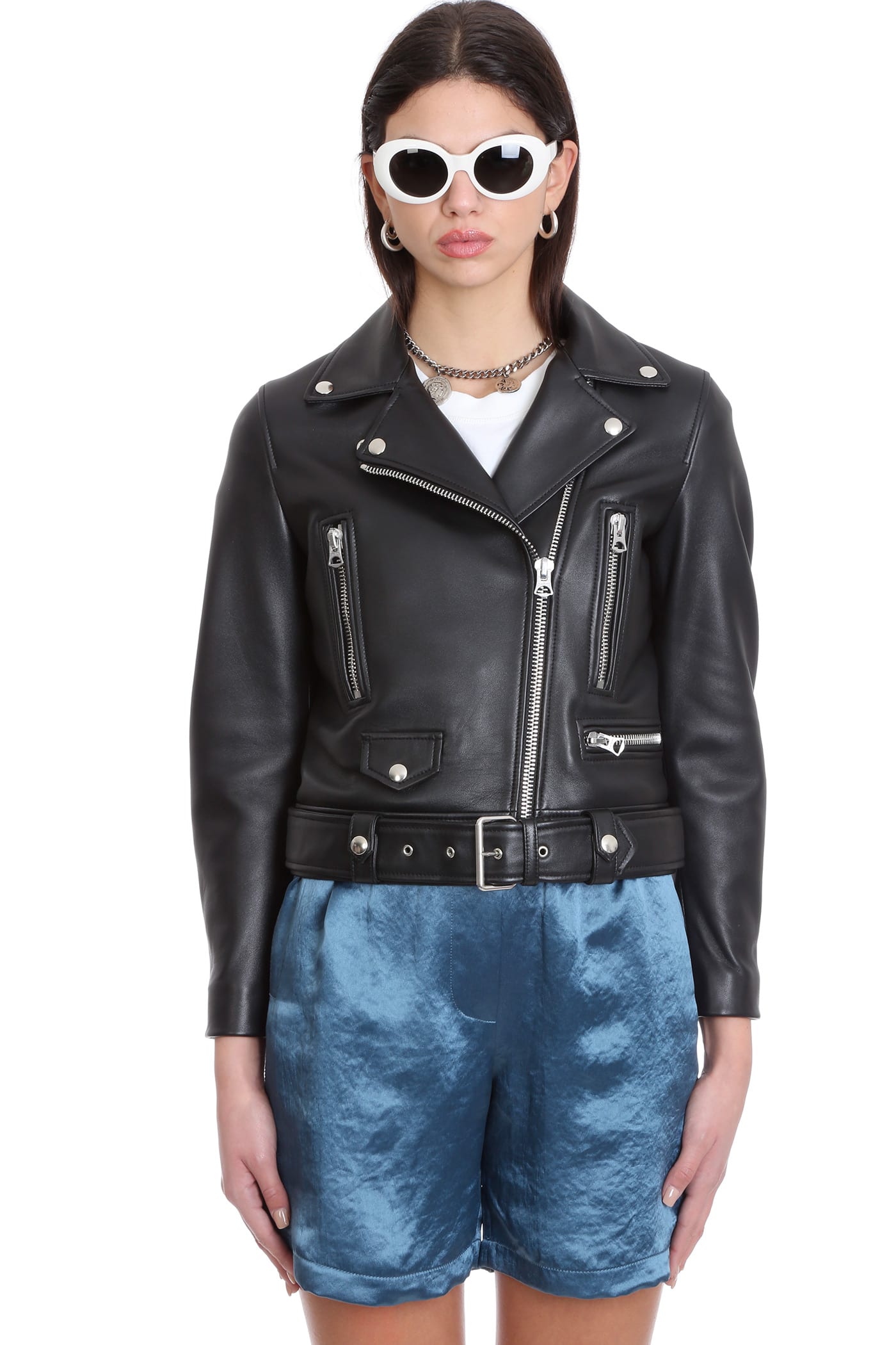 Photo of  Acne Studios Mock Biker Jacket In Black Leather- shop Acne Studios jackets online sales