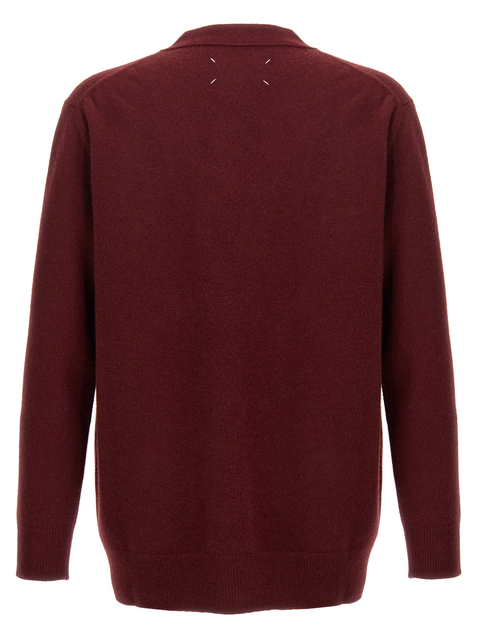 Shop Maison Margiela Wool Cardigan In Bordeaux