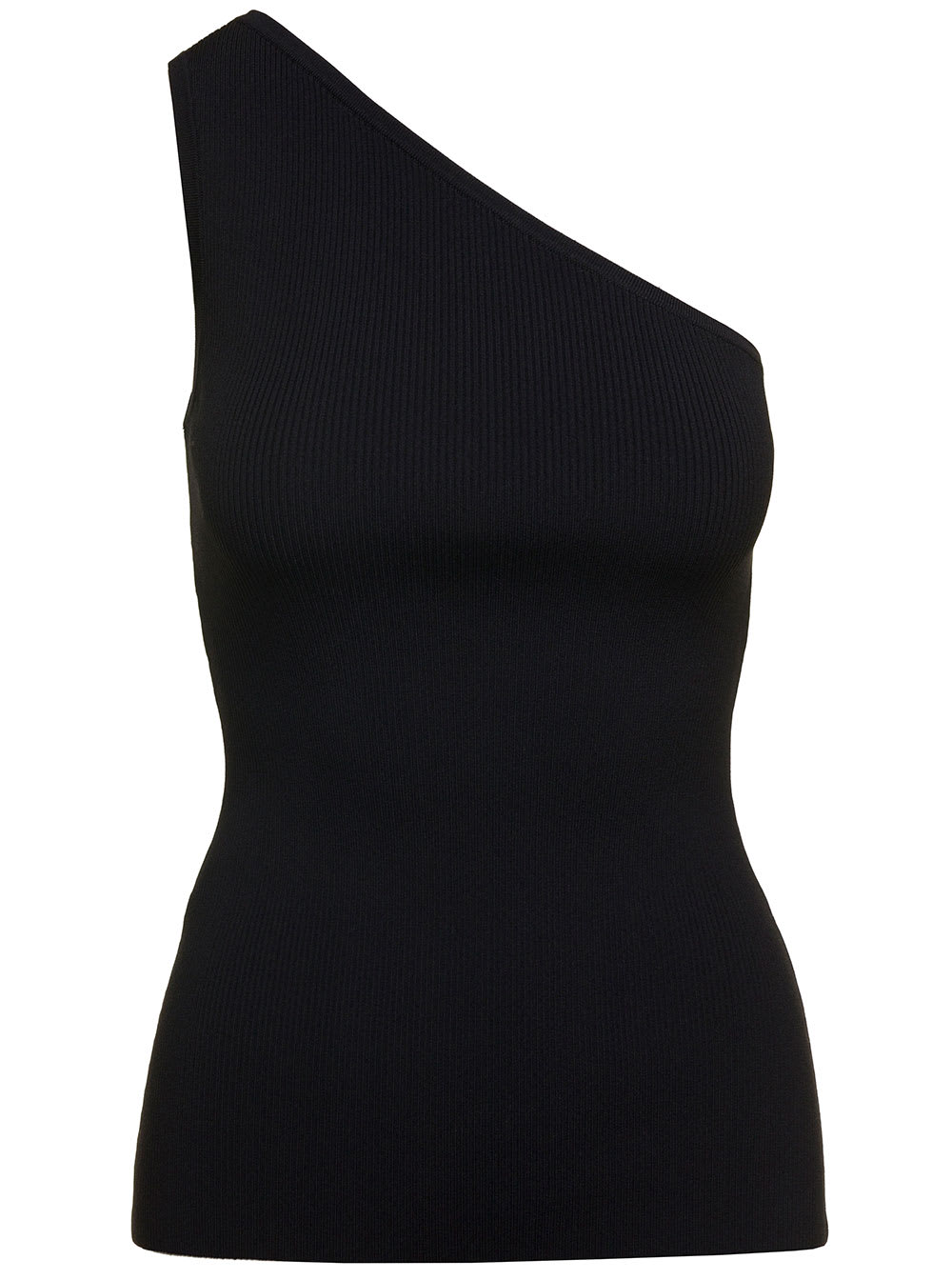 Totême Black Monochrome One-shoulder Ribbed Top In Viscose Blend Woman