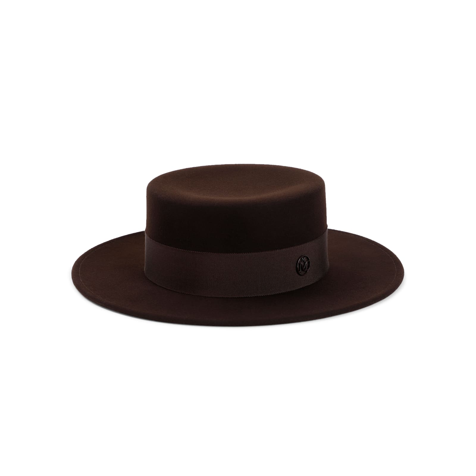 Shop Maison Michel Wool Felt Kiki Boater Hat In Dark Brown