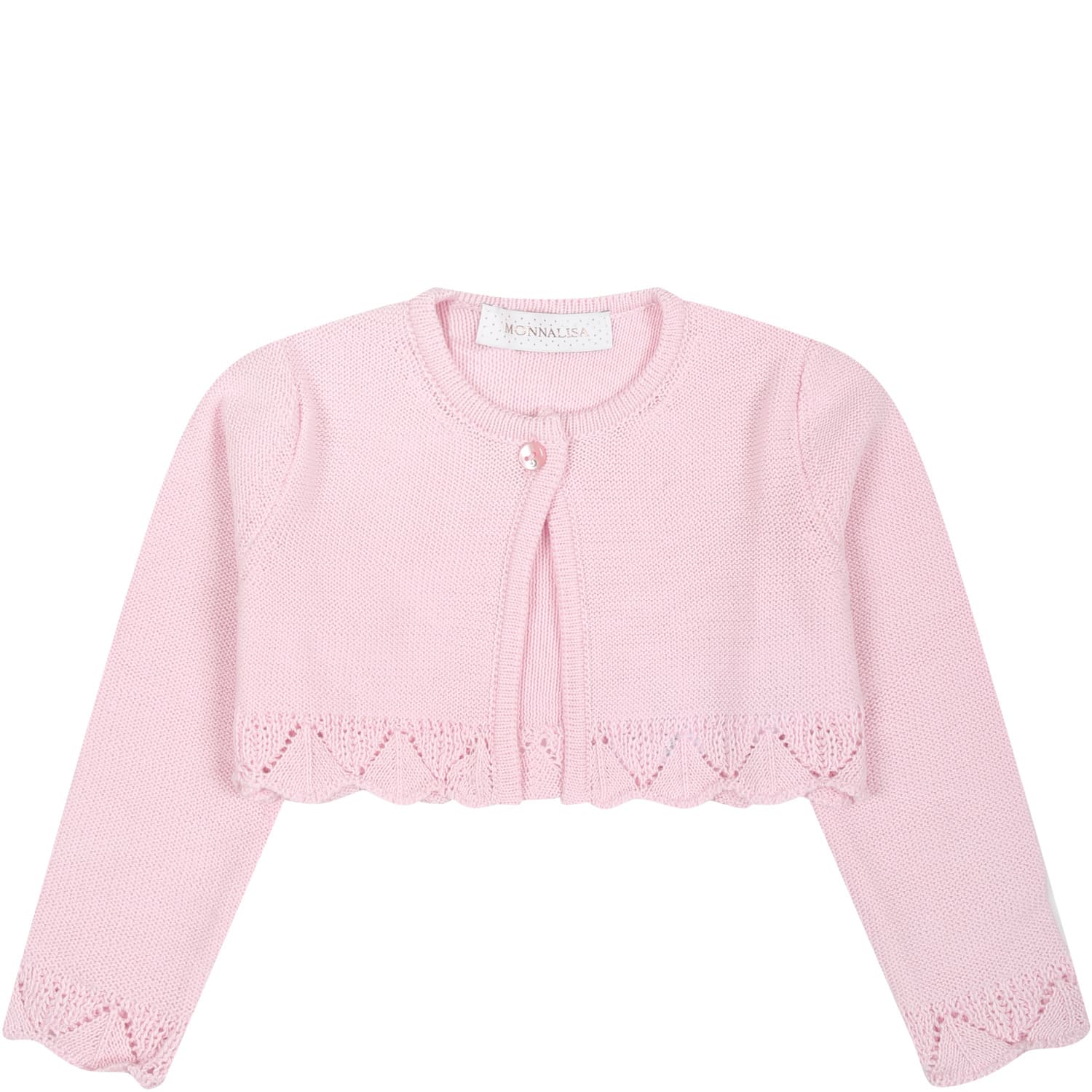 Monnalisa Pink Cardigan For Baby Girl With Ruffles