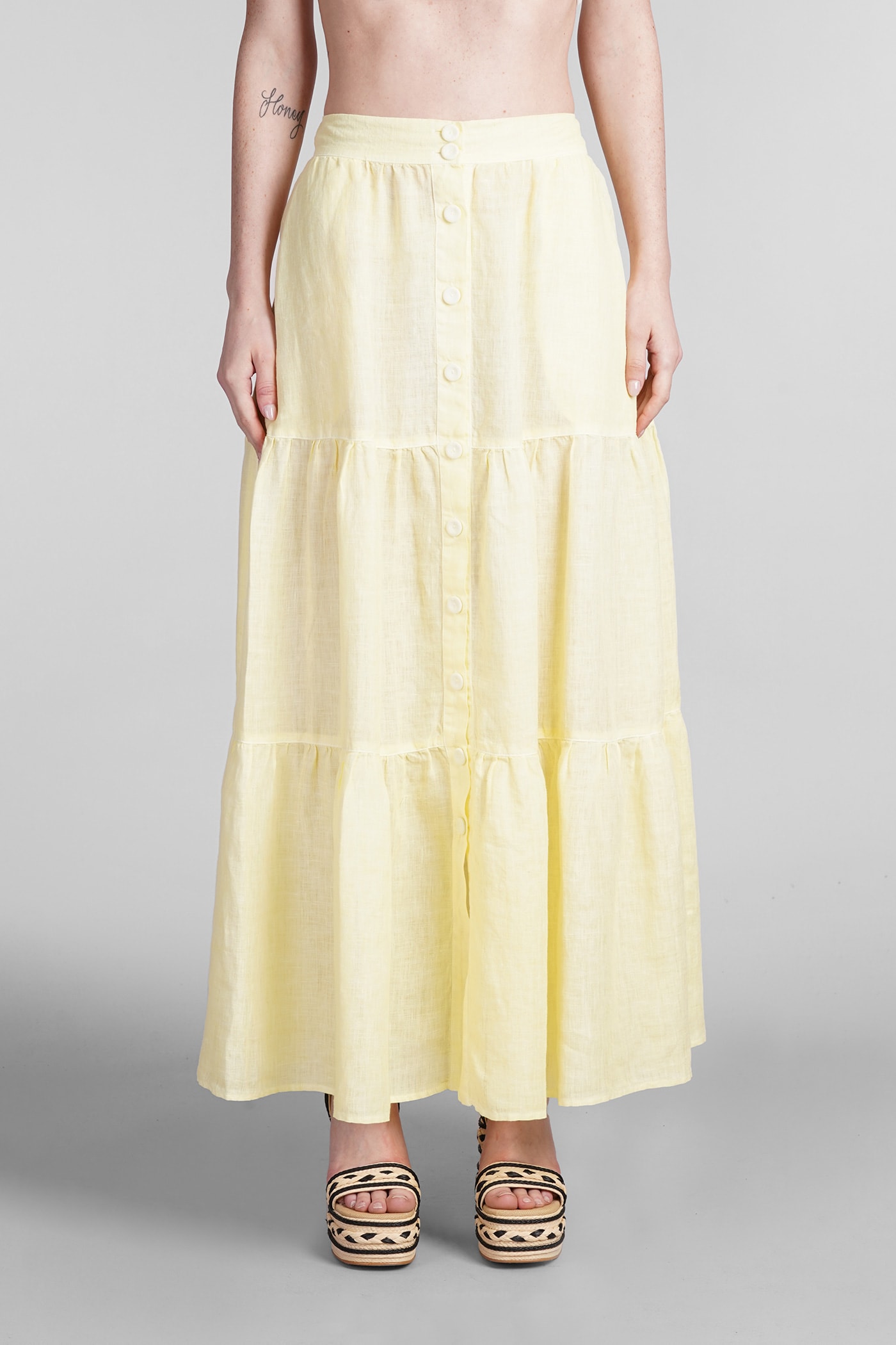 Shop 120% Lino Skirt In Yellow Linen