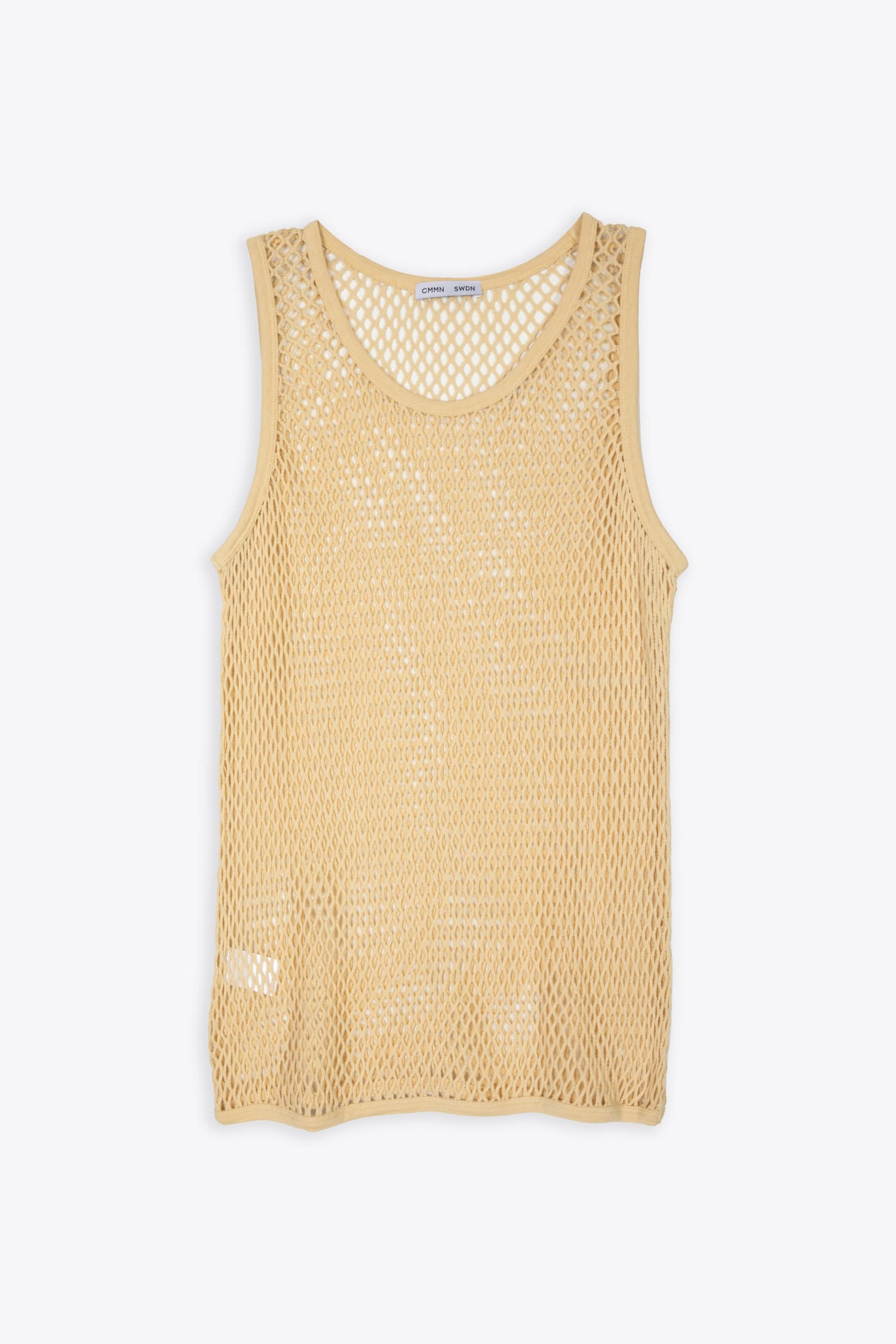 Cmmn Swdn Net Tank Top In Cotton With Knitted Rib Collar Beige