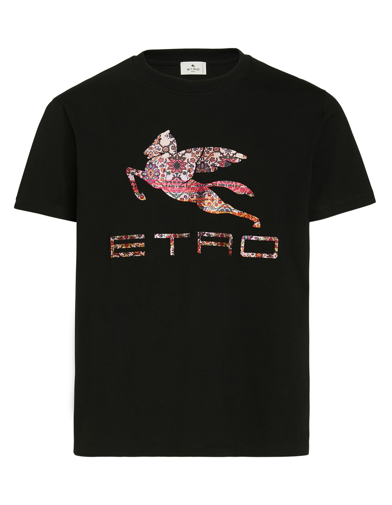 Etro Man Black T-shirt With Contrast Logo And Pegasus