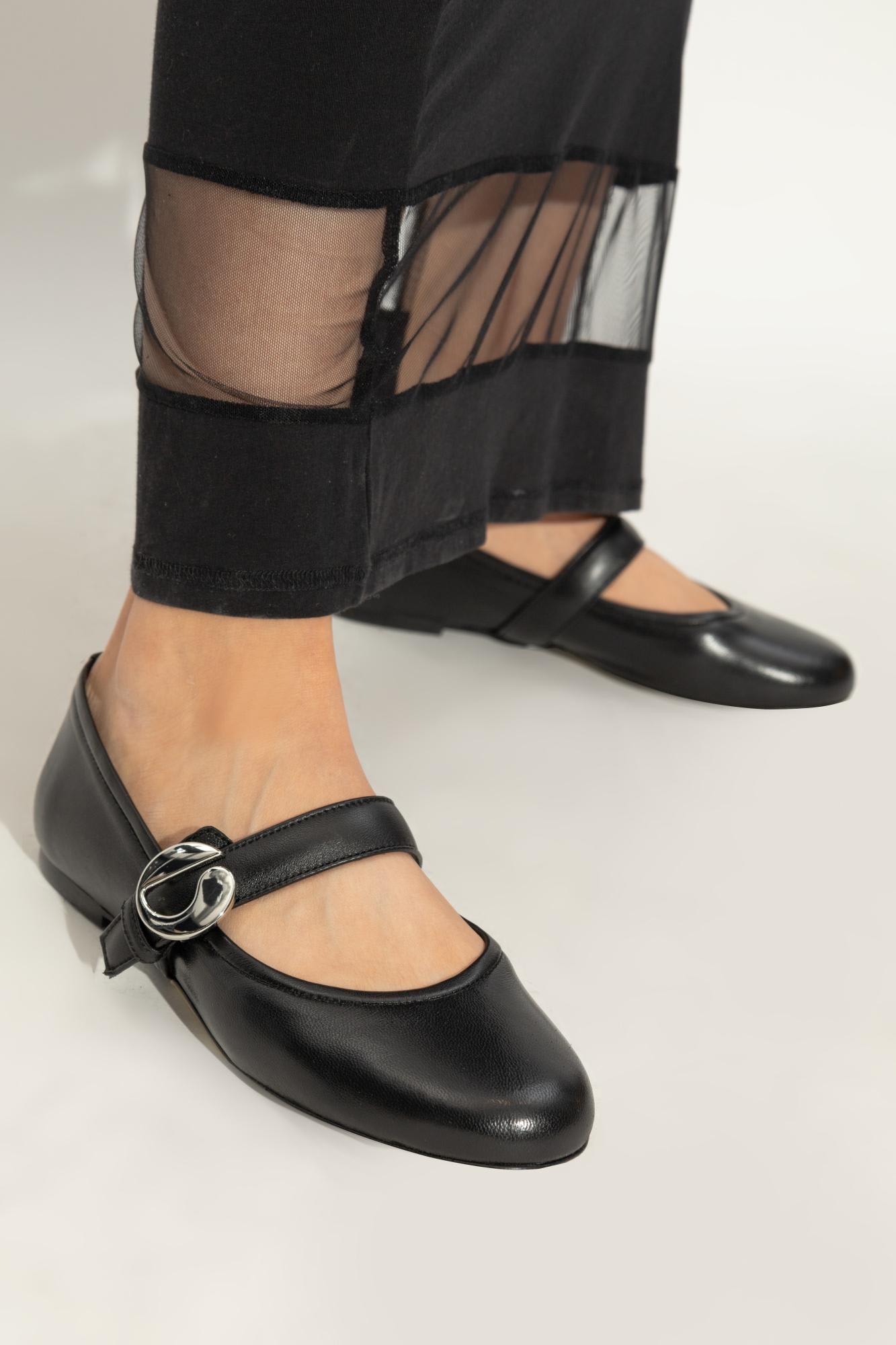Coperni Black Ballerinas With Metallic Logo And Strap In Black