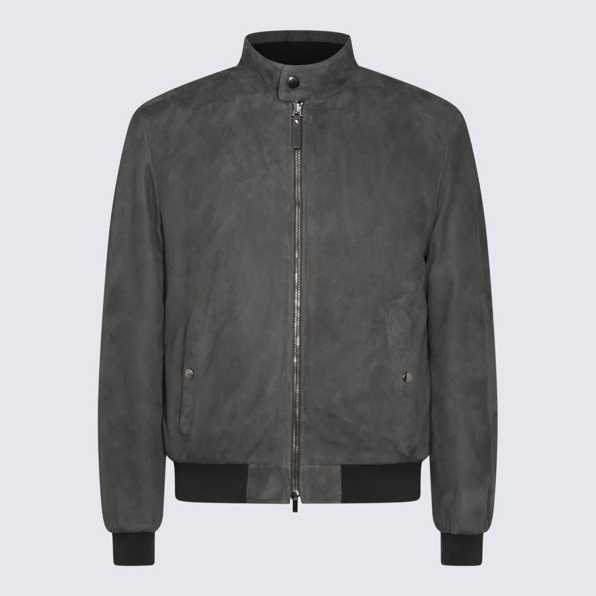 Shop Canali Grey Leather Jacket