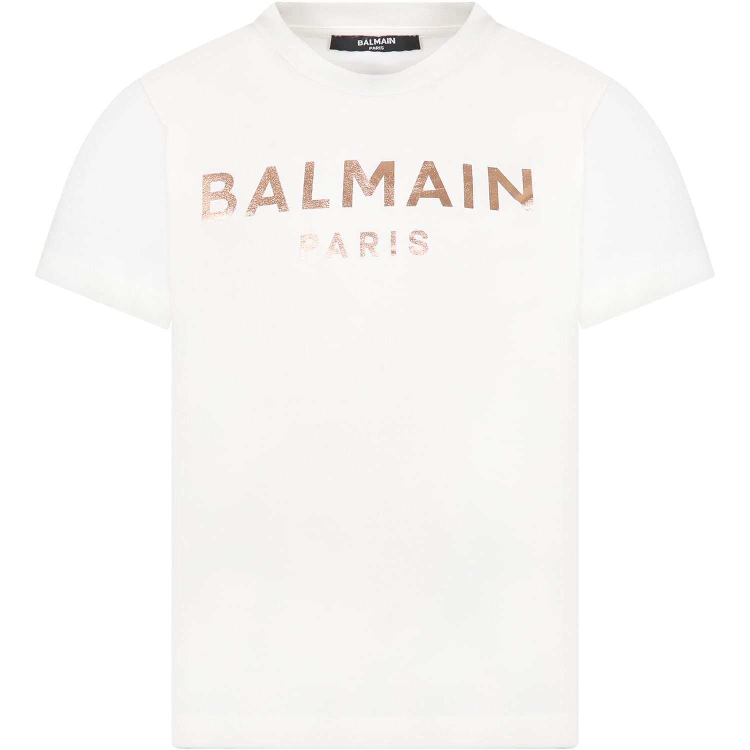 Balmain White T-shirt For Girl With Golden Logo In White