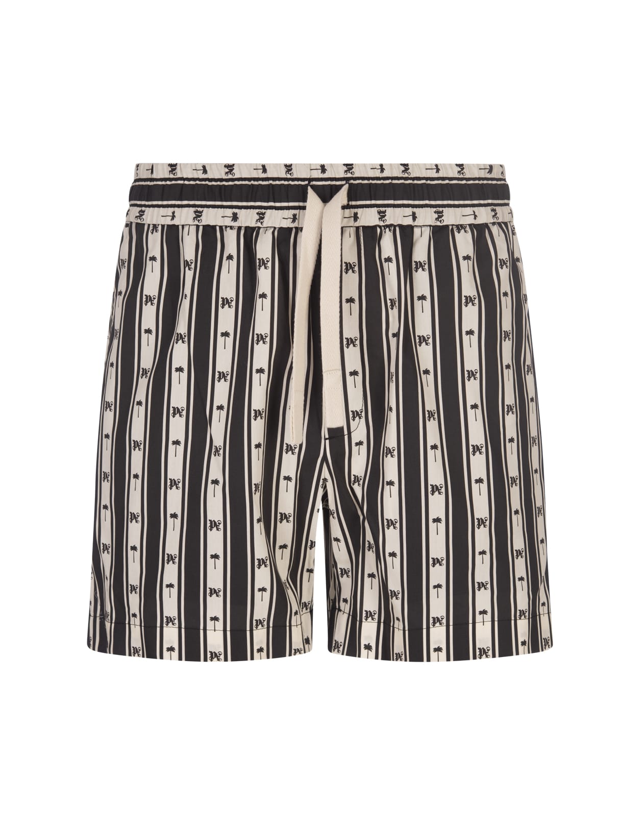 Shop Palm Angels Striped Shorts With Palms And Monogram Motif In Multicolour