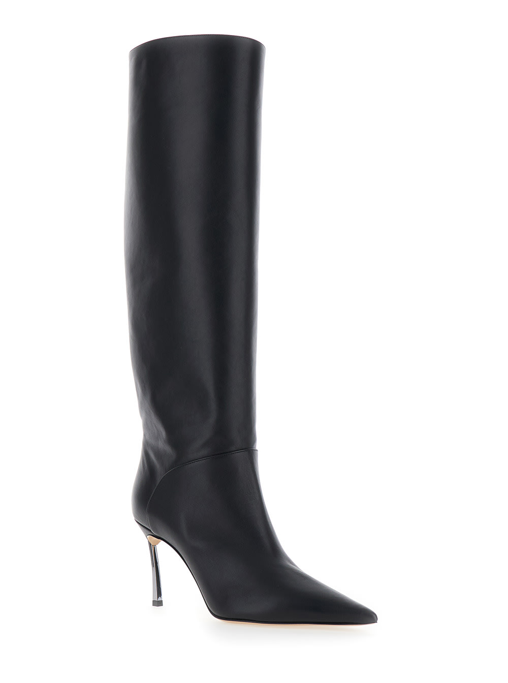 Shop Casadei Superblade Black Knee-high Boots With Stiletto Heel In Leather Woman