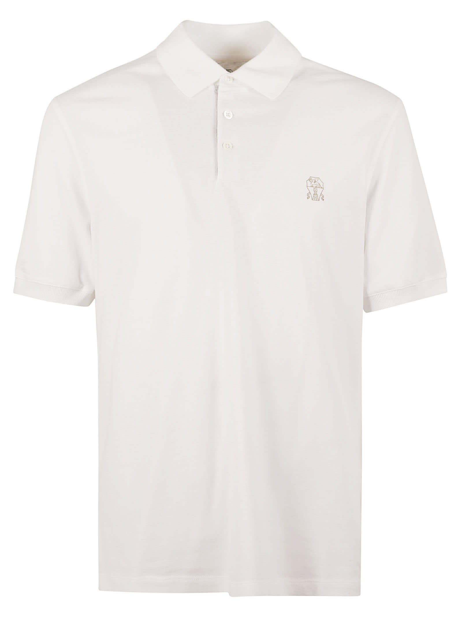 Shop Brunello Cucinelli Chest Logo Regular Polo Shirt In Pearl White
