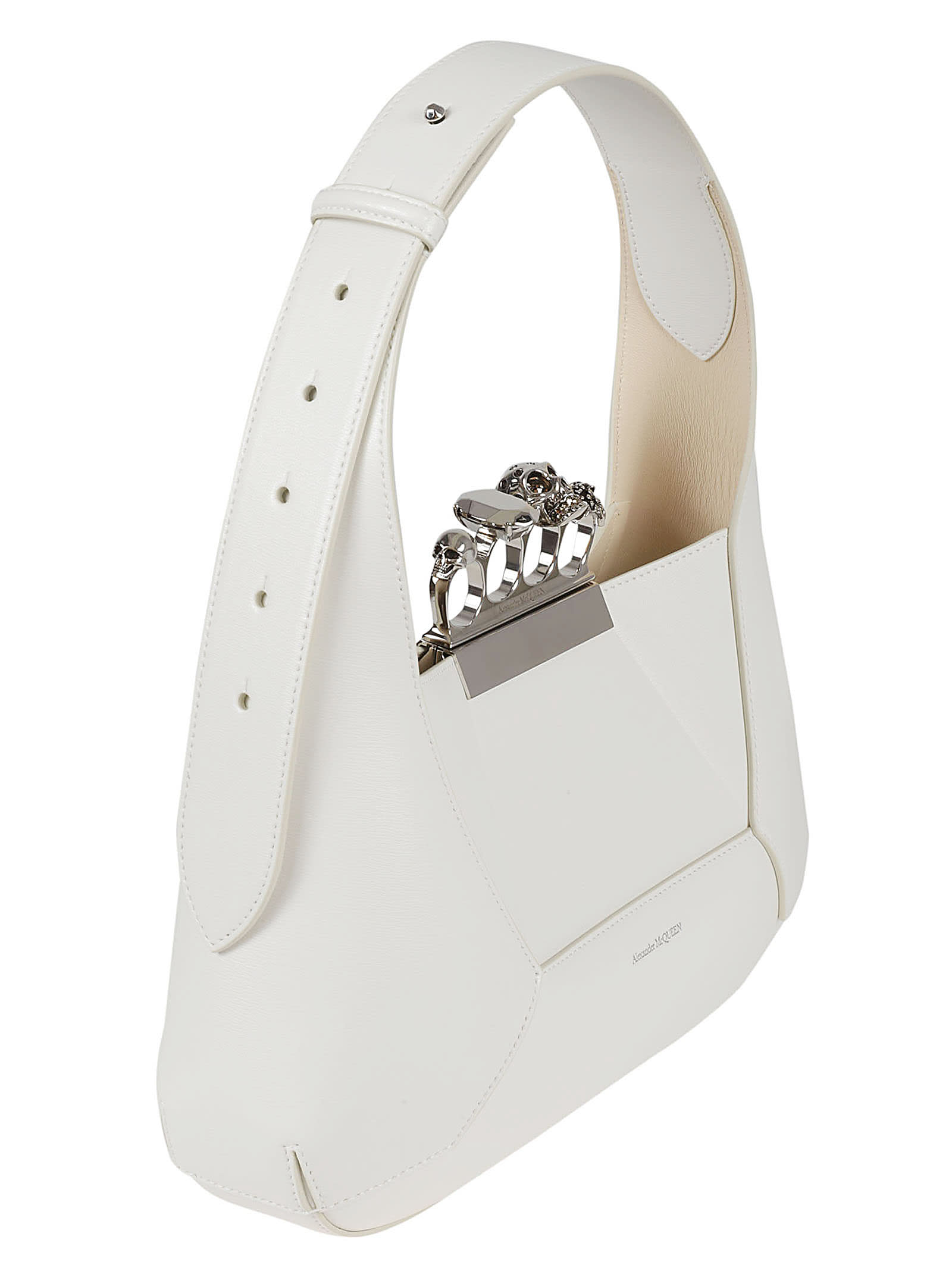 Shop Alexander Mcqueen The Jeweled Hobo Bag In Soft Ivory