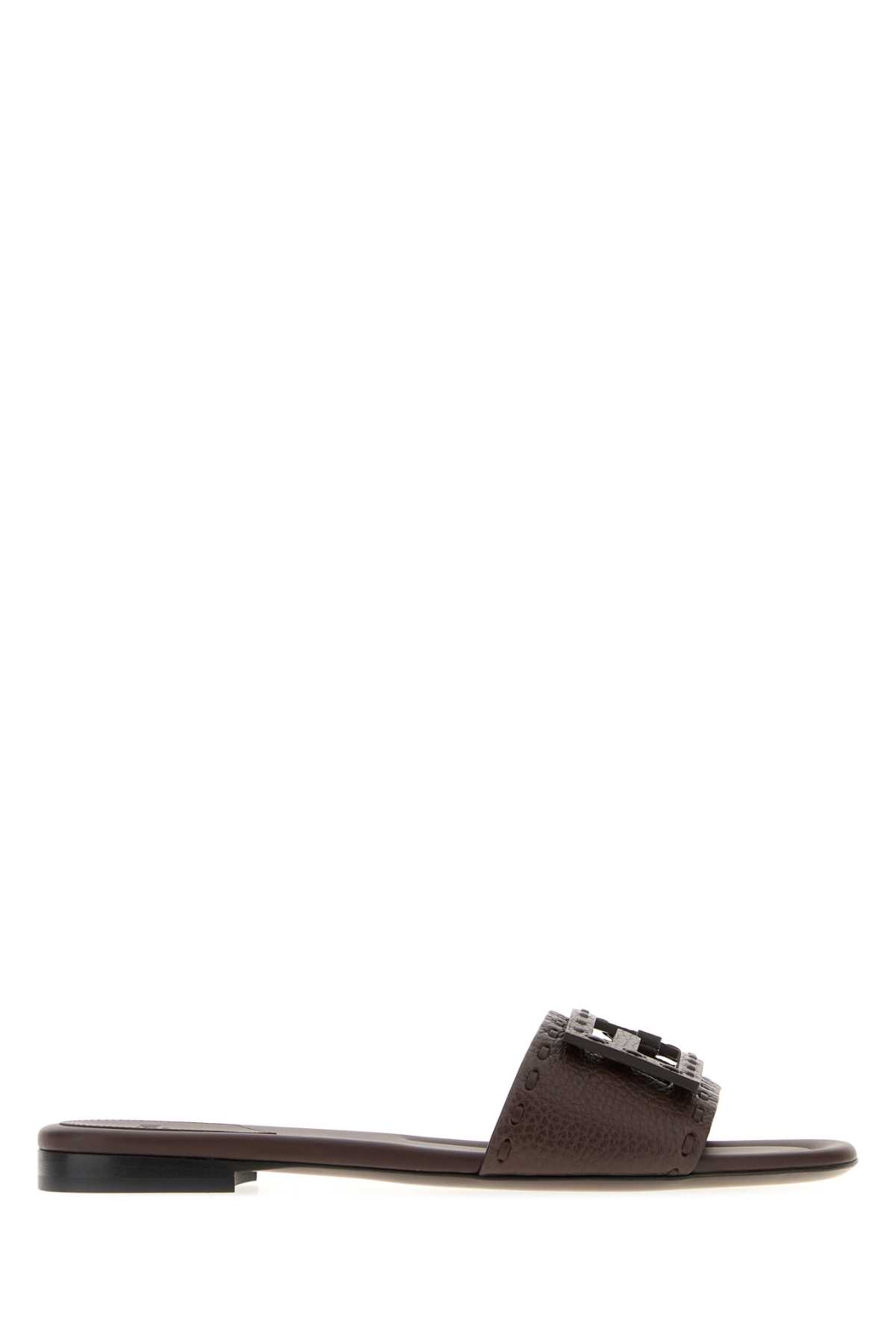 Fendi Logo-embellished Flat Sandals In Brown