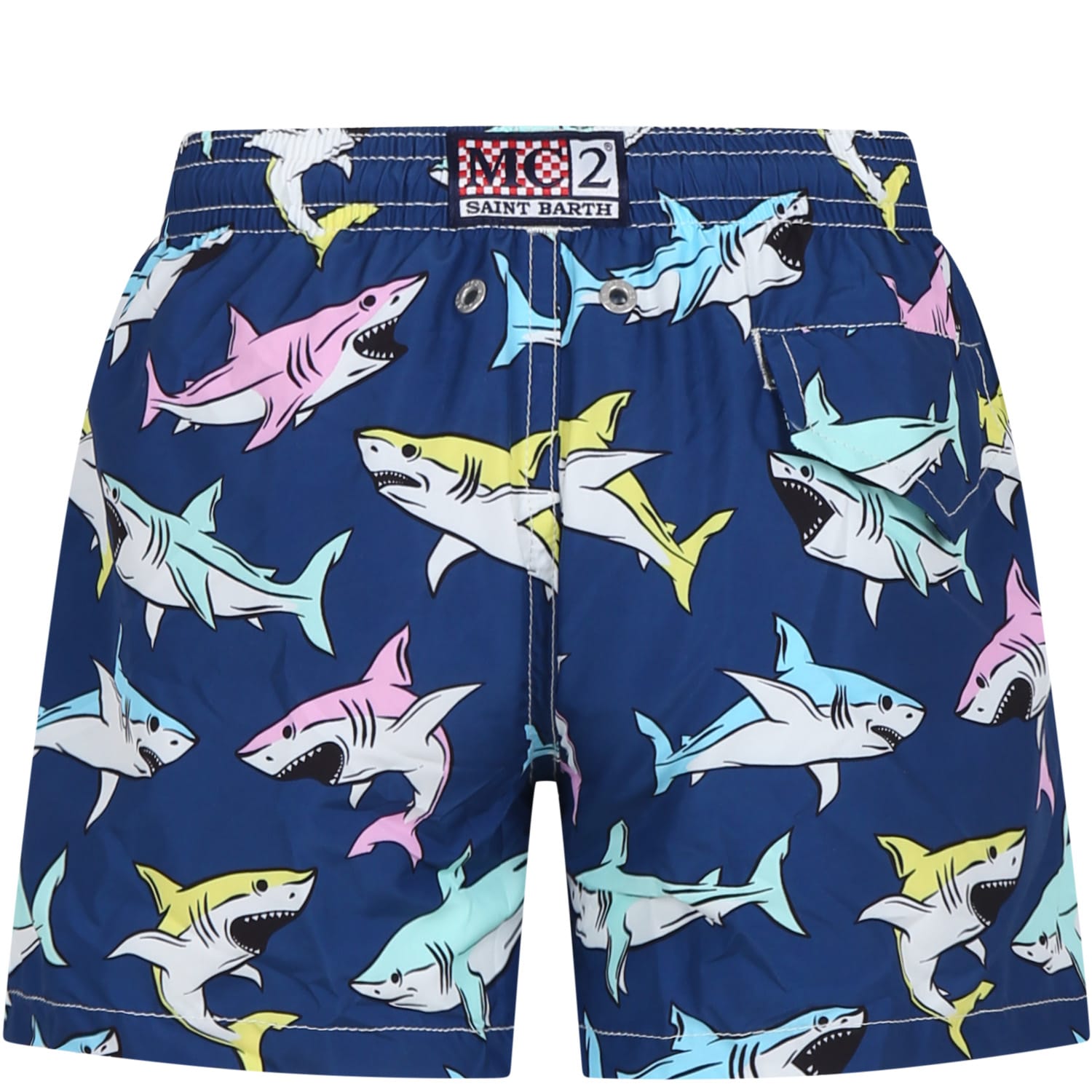 Shop Mc2 Saint Barth Blue Swim Shorts For Boy With Shark Print