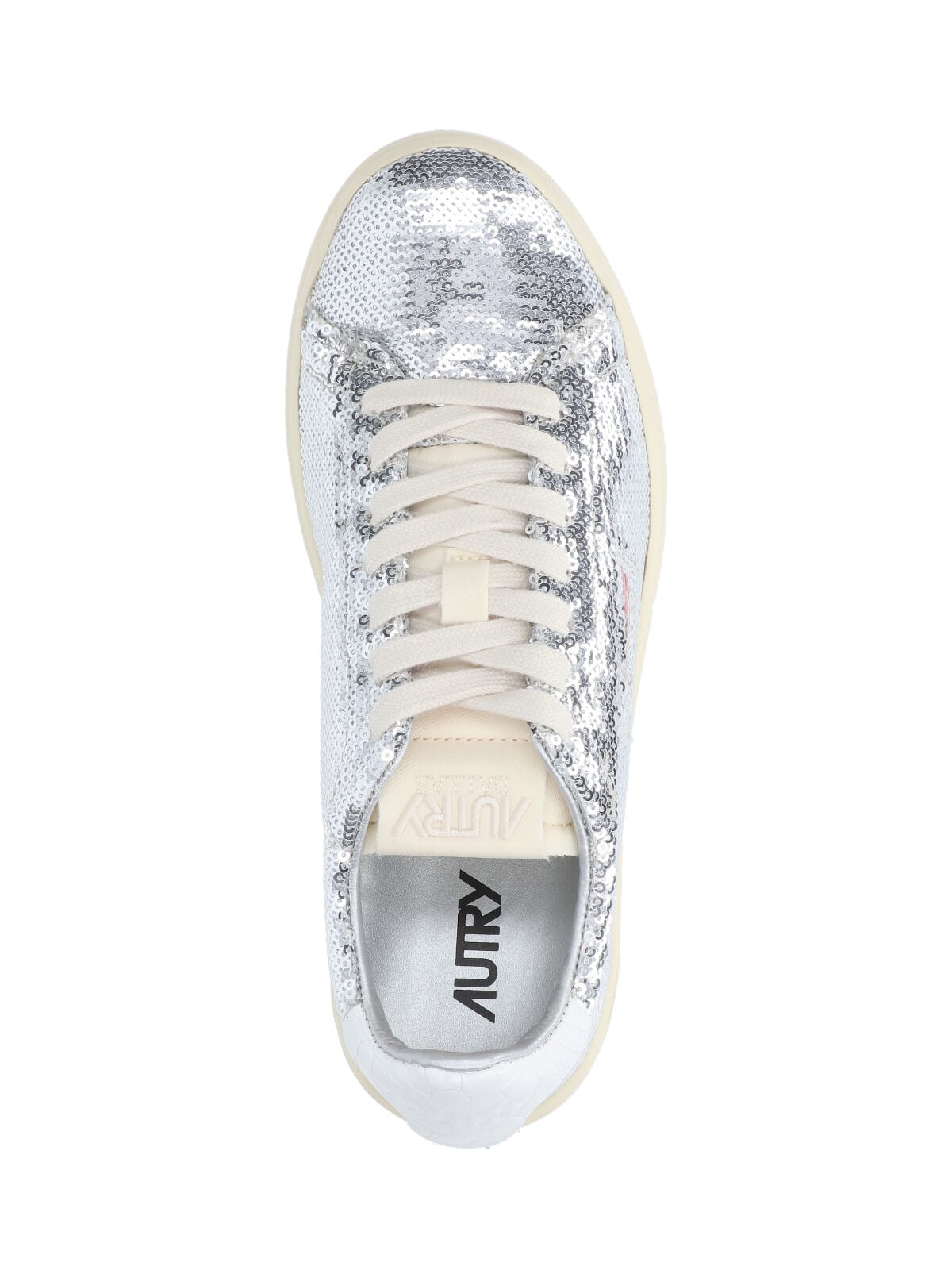 Autry Dallas Low Sparkling Sneakers In Silver And White Sequins Shoes In Multi