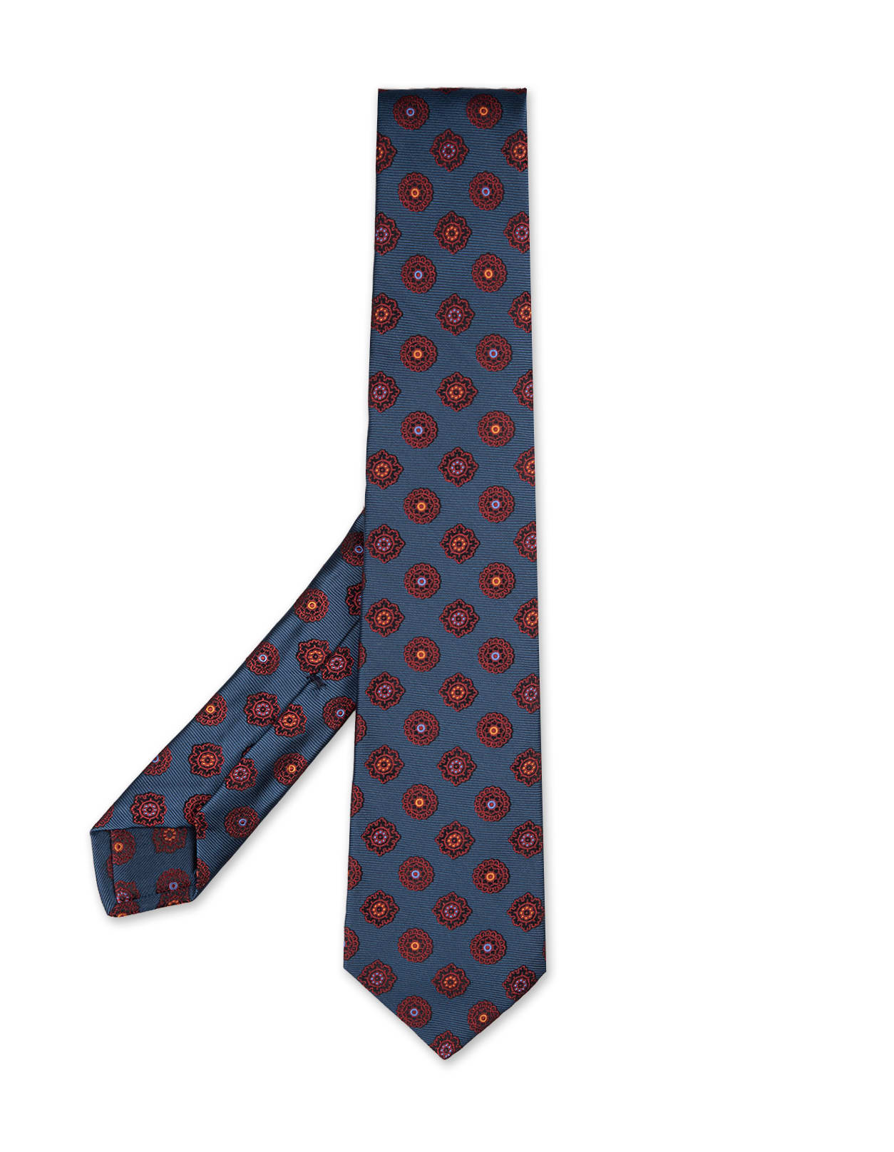 KITON BLUE TIE WITH MULTICOLORED PATTERN 