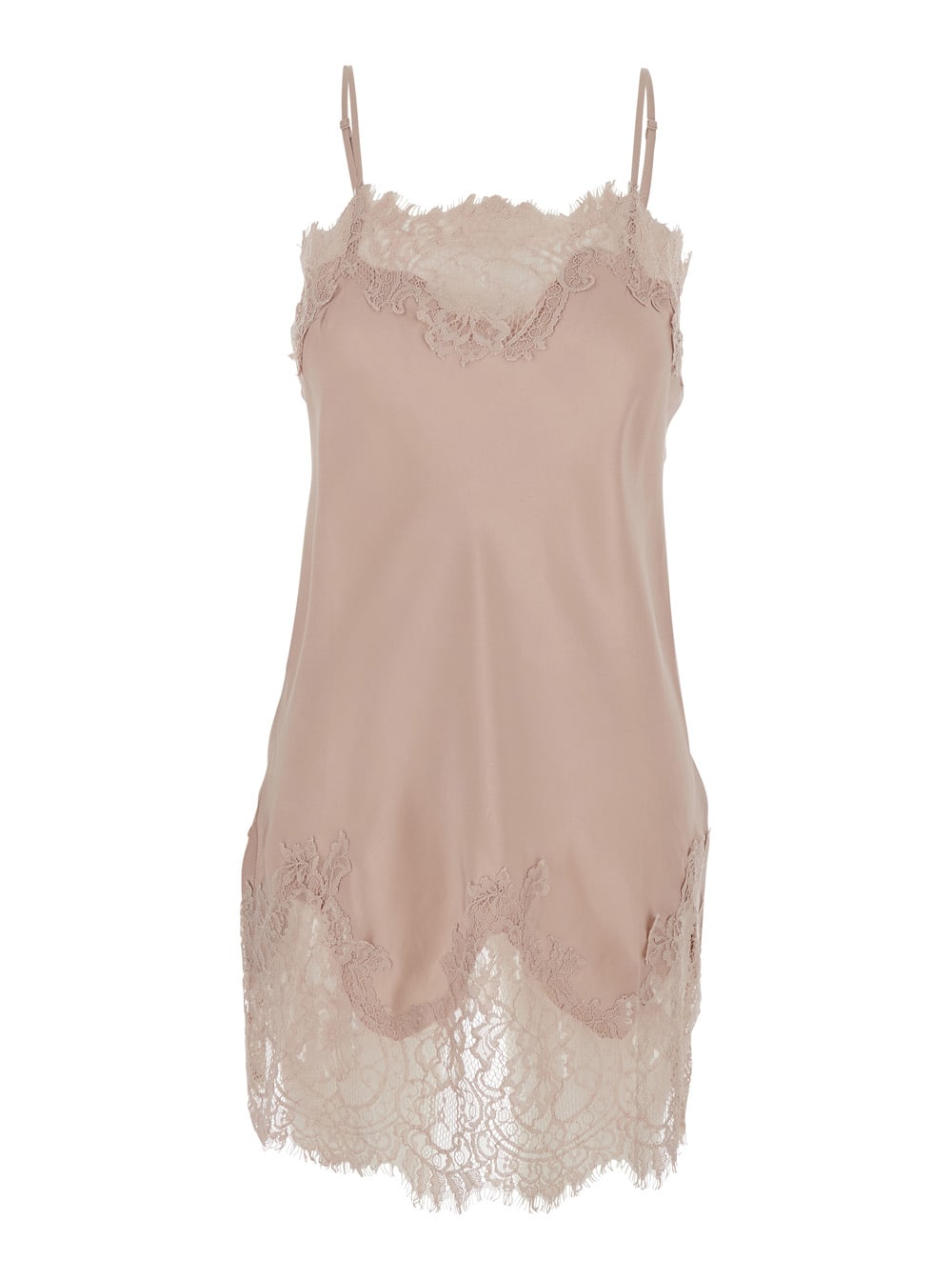 Gold Hawk Pink Dress With Lace Embroidery Details And Thin Straps In Fabric Woman In Brown