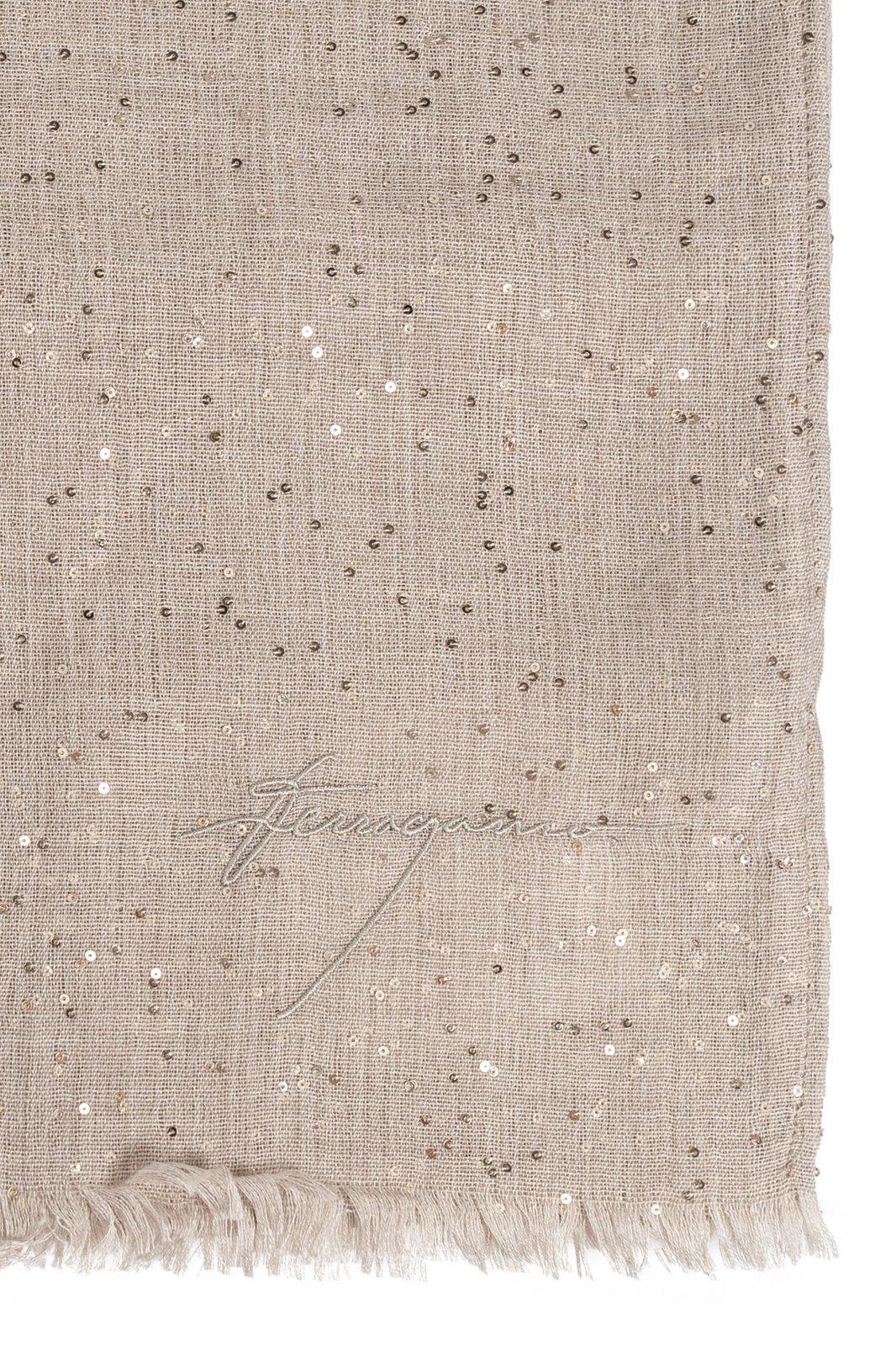 Ferragamo Micro Sequins Stole Scarf In Neutrals