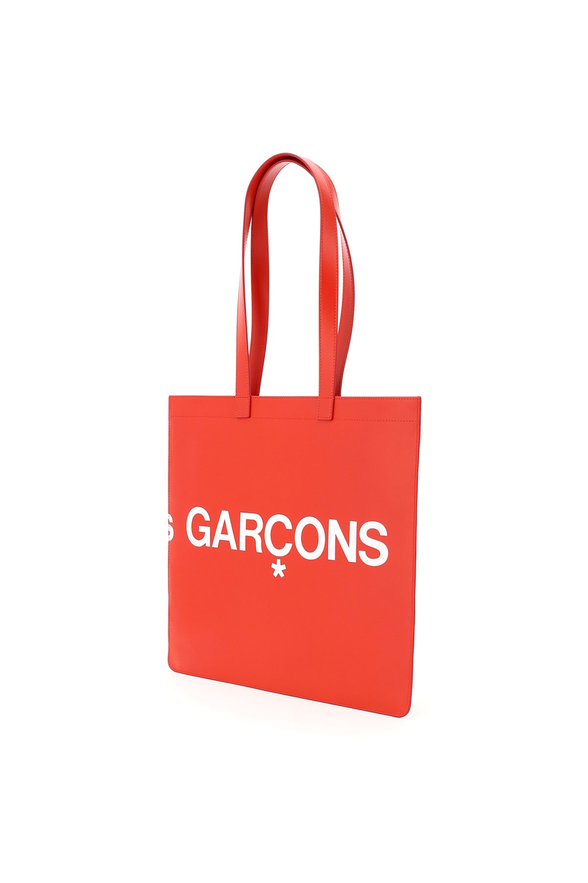 Shop Comme Des Garçons Leather Tote Bag With Logo In Red (red)