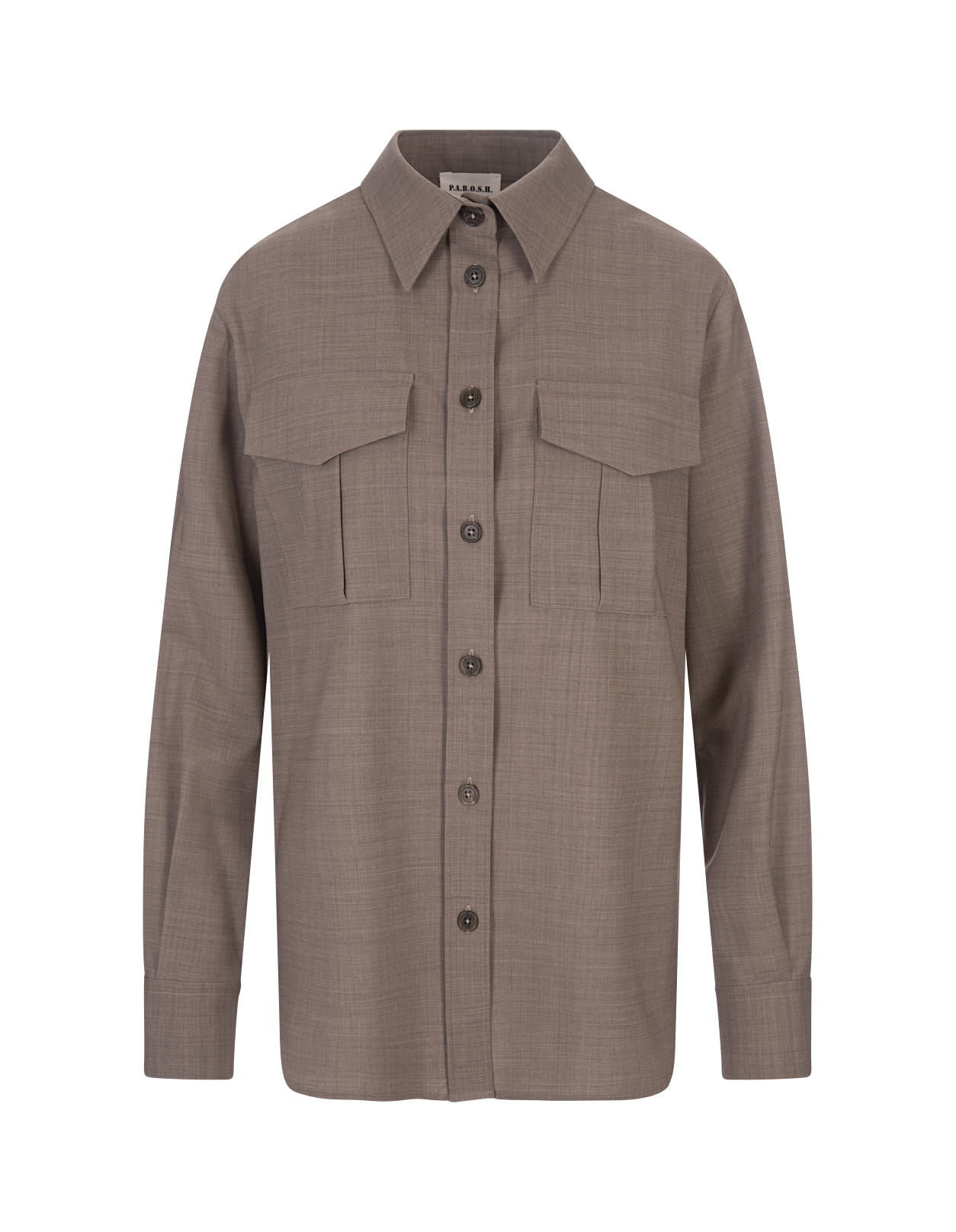 P.A.R.O.S.H LILLE SHIRT IN TAUPE STRETCH WOOL 