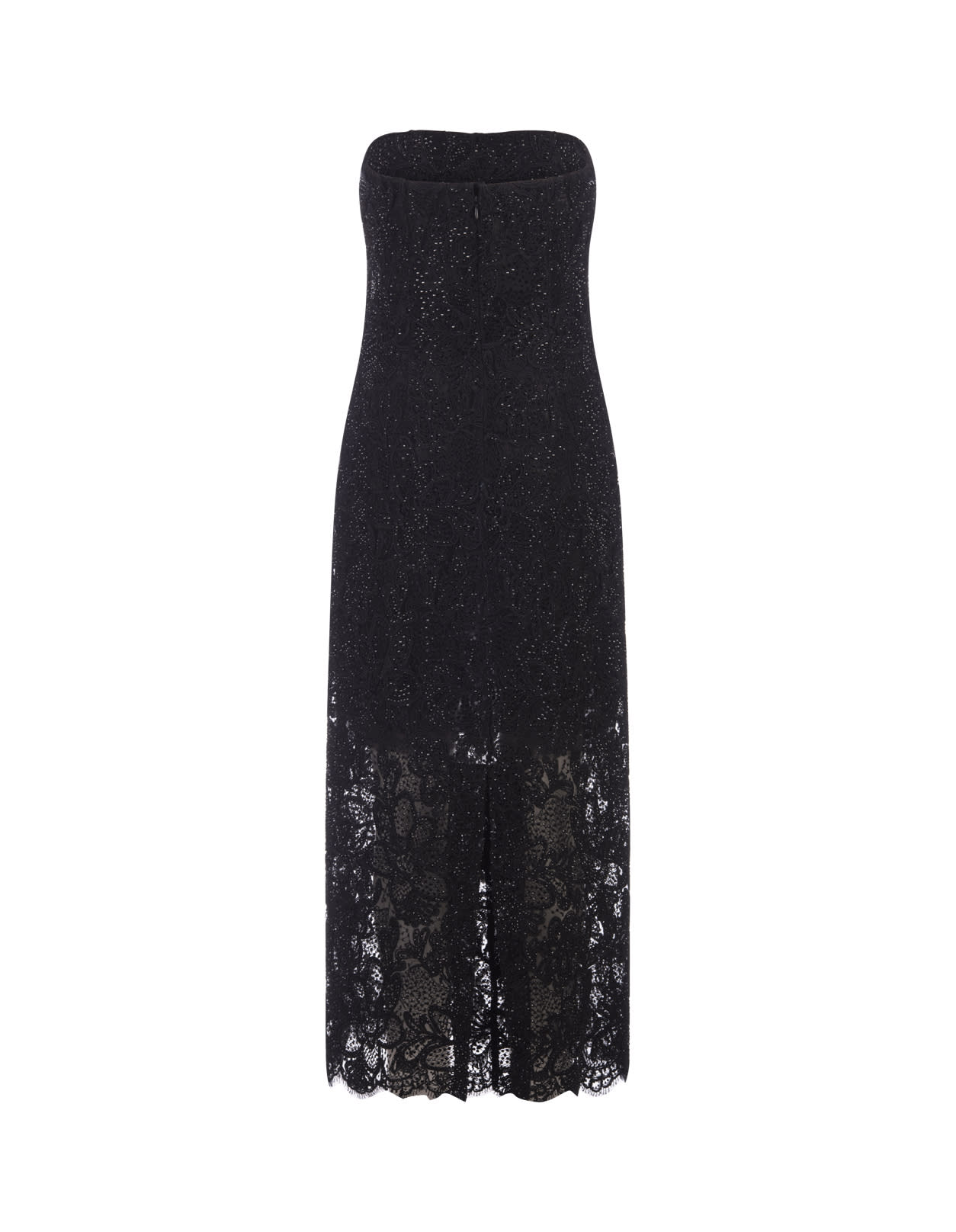 Shop Ermanno Scervino Midi Dress In Black Lace With Crystals