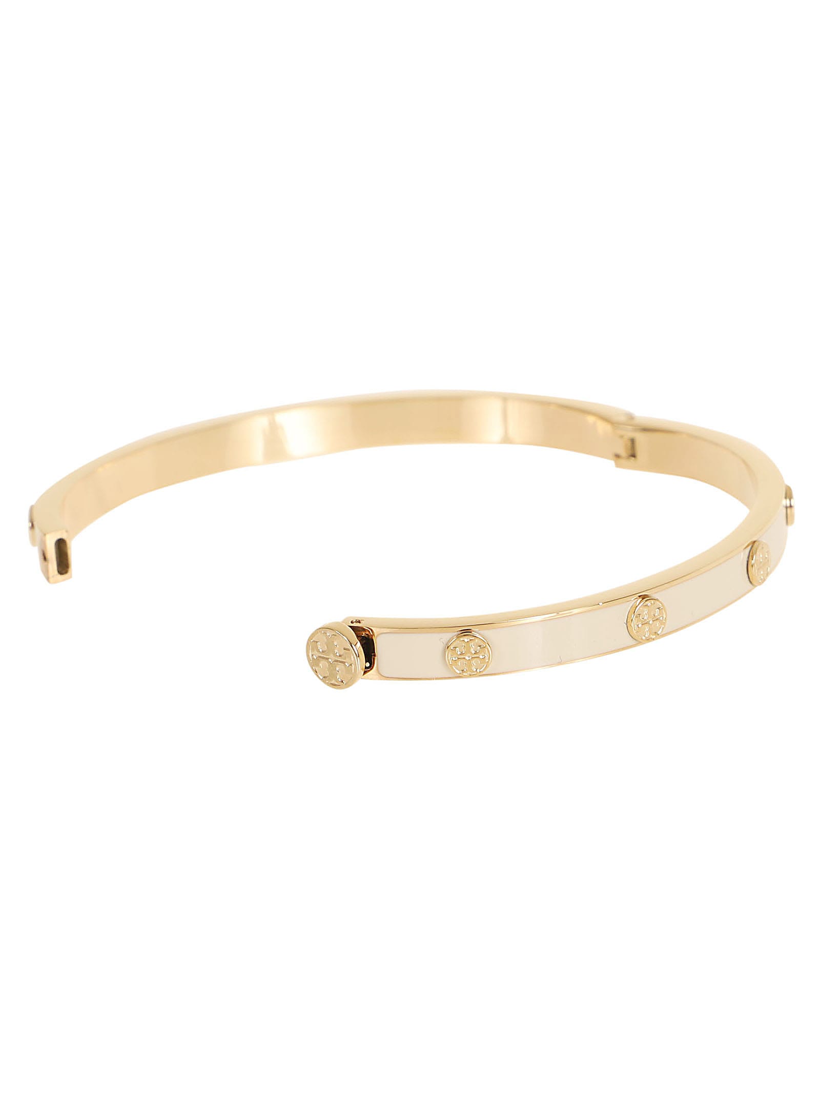 Shop Tory Burch Miller Stud Enamel 5mm Hinge Bracelet In Tory Gold New Ivory