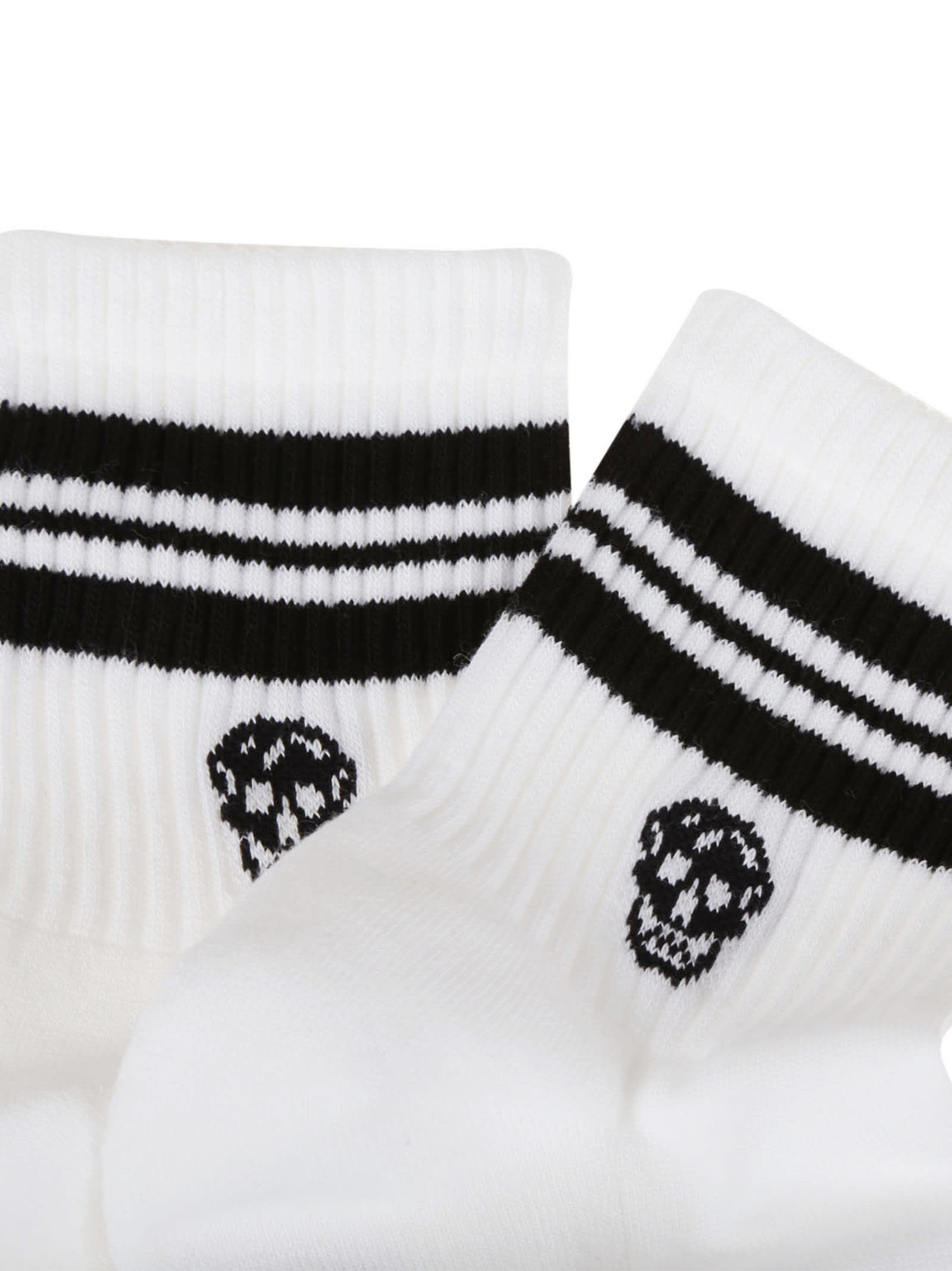 Shop Alexander Mcqueen Socks Stri Skull Spo In White Black