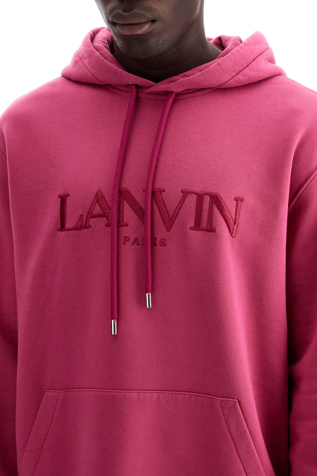 Shop Lanvin Hooded Sweatshirt With Embroidered Logo In Fuchsia (fuchsia)