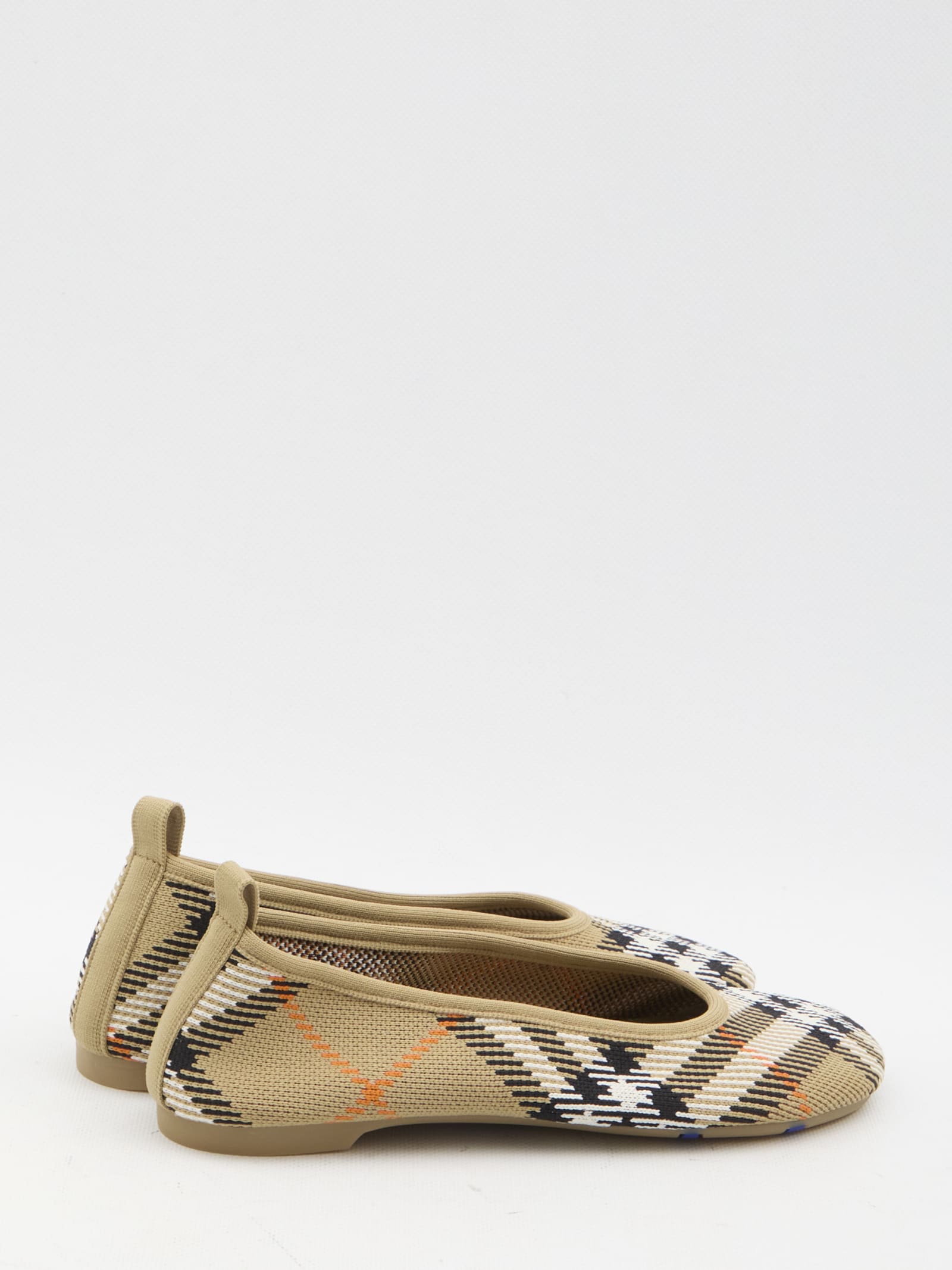 Shop Burberry Check Baby Ballerinas In Beige