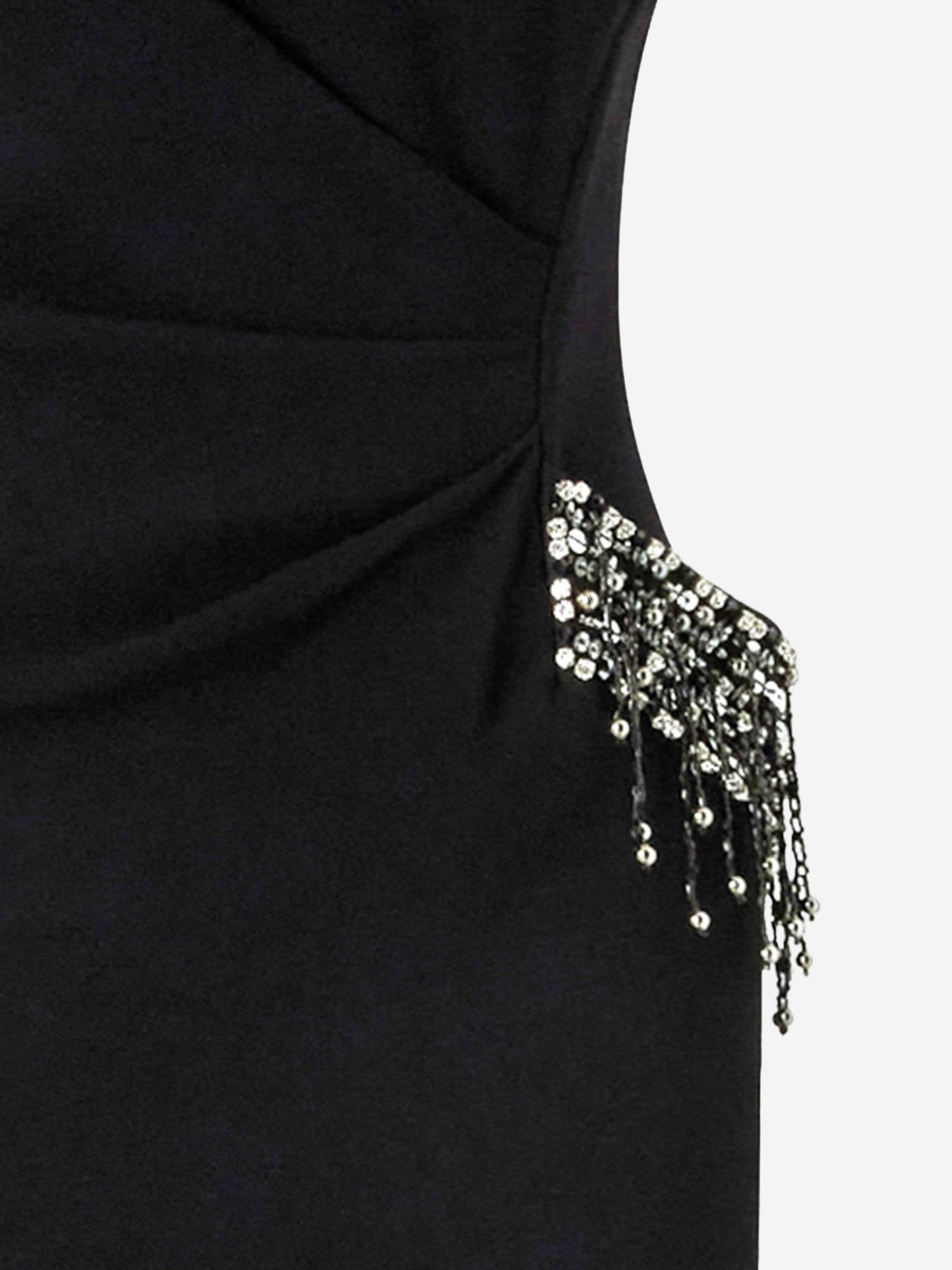 Pinko Midi Sleeveless Dress With Side Split And Sequins In Black