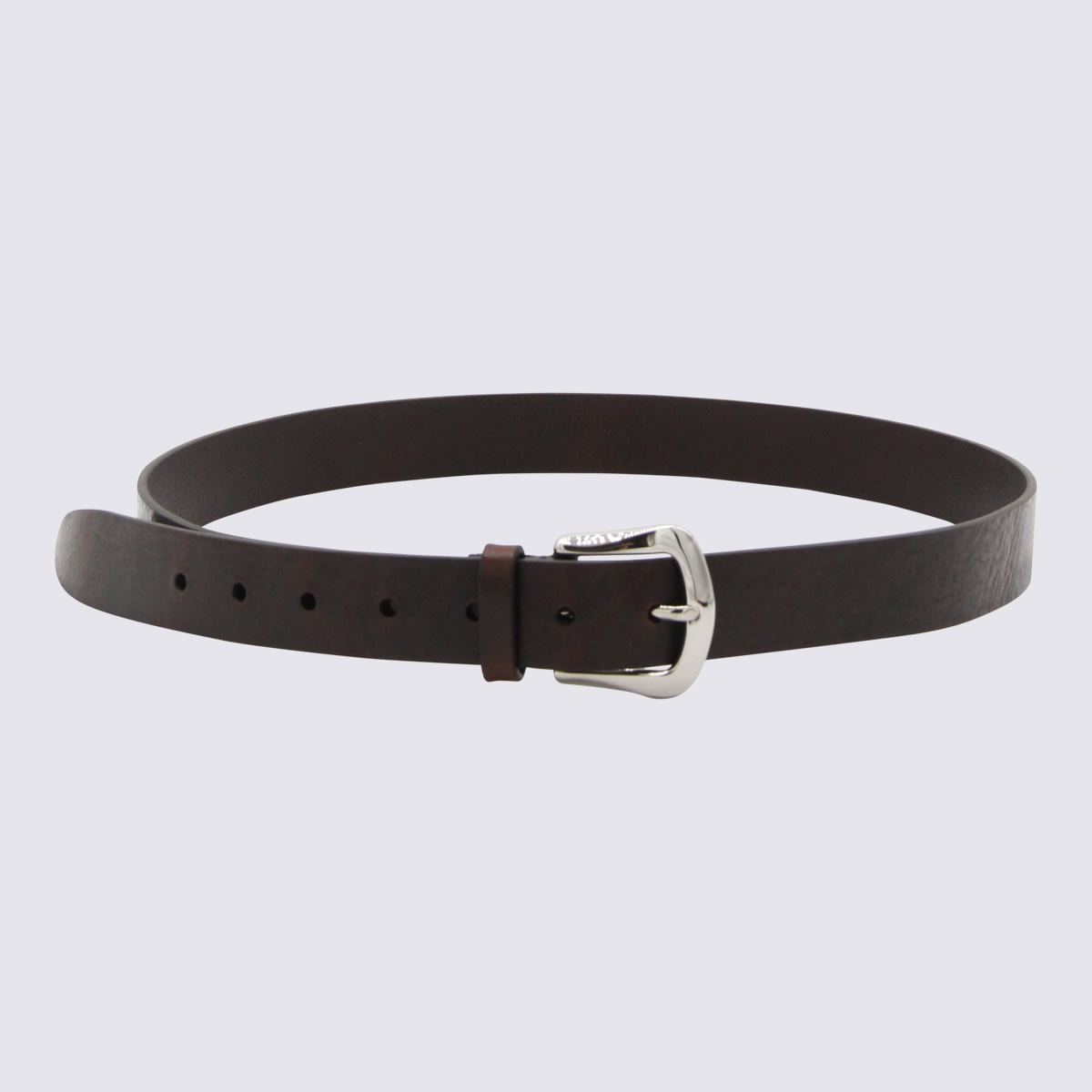 Shop Brunello Cucinelli Dark Brown Leather Belt