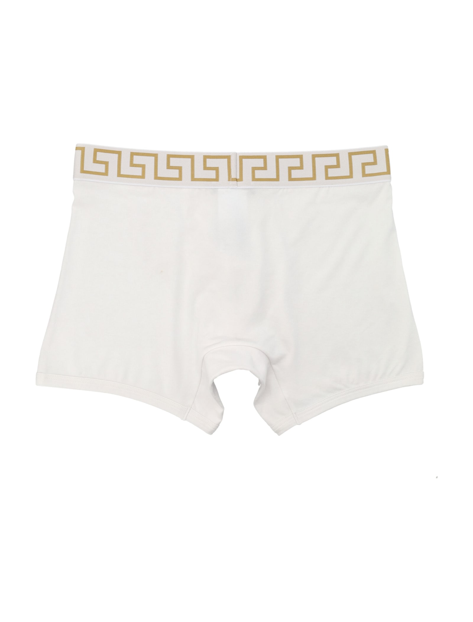 Versace Two-pack White Greca Border Boxer Briefs In Black Silver Gold