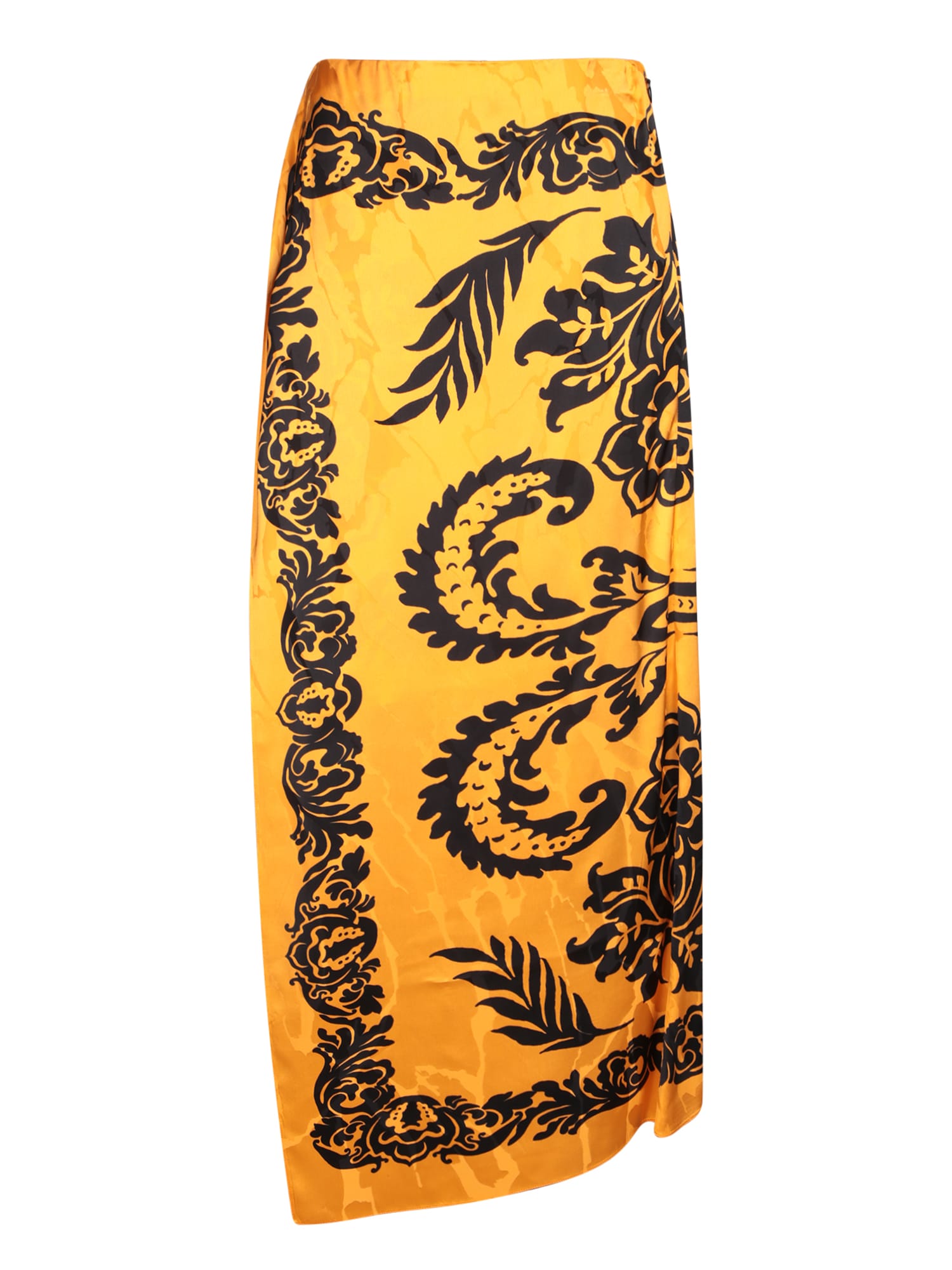Paisley Wrap Skirt In Black And Orange