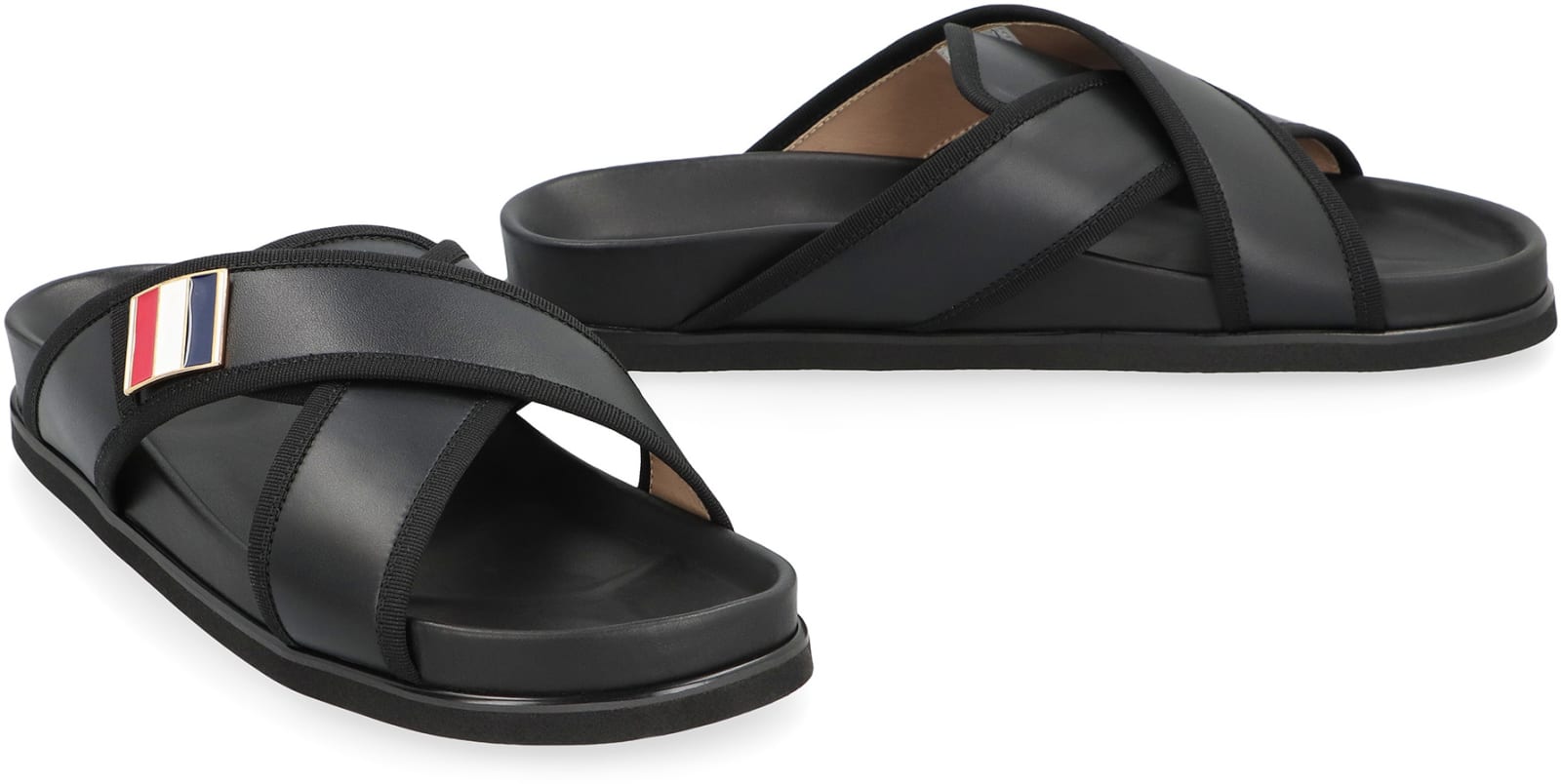 Shop Thom Browne Leather Slides In Black