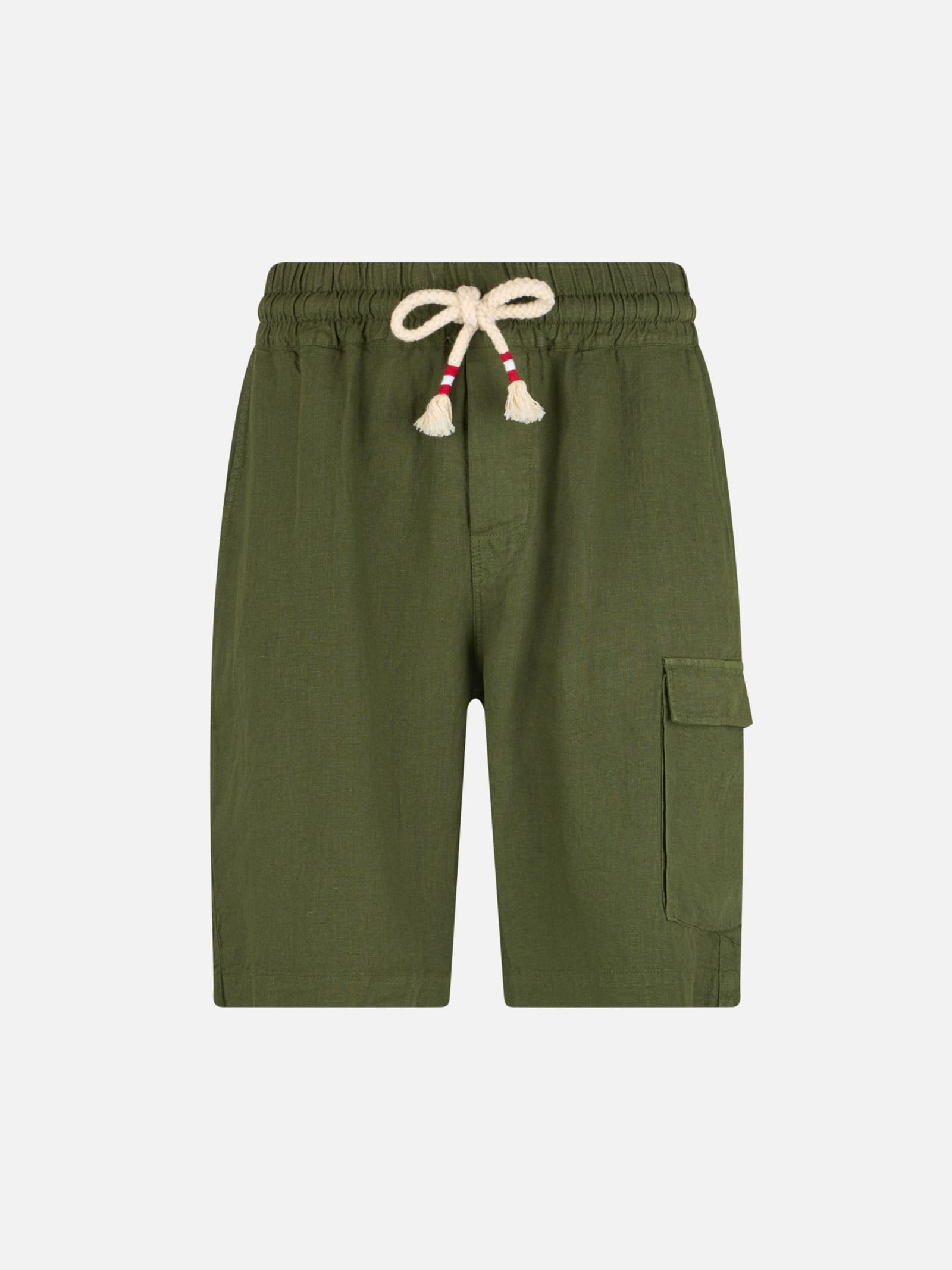 Mc2 Saint Barth Man Military Green Linen Bermuda Marseille In Green