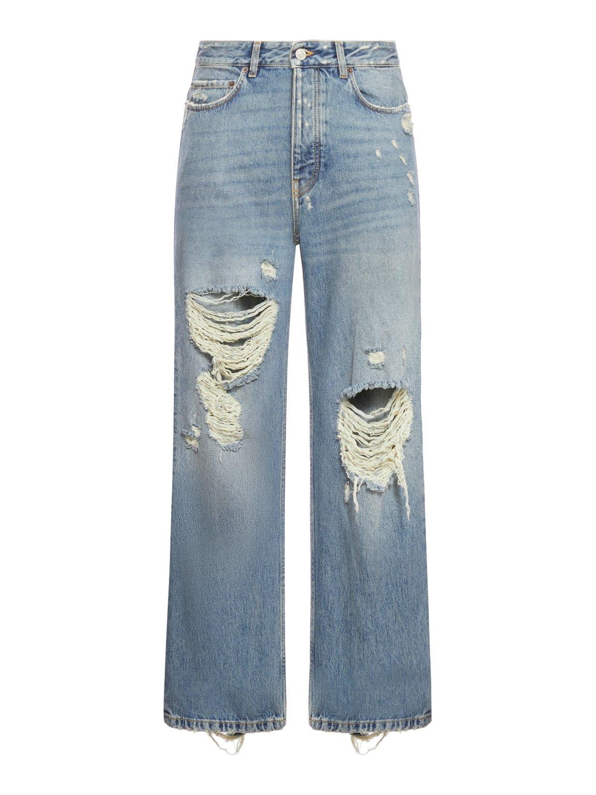 Shop Balenciaga Distressed Straight-leg Jeans In Sun Bleached Blue