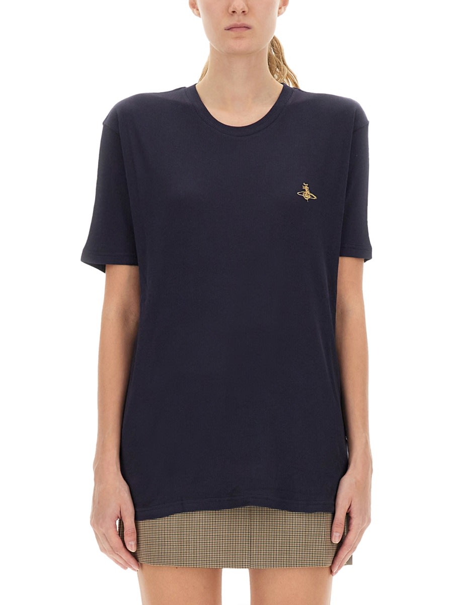 Vivienne Westwood Woman T-shirt Navy Size L Organic Cotton In Blue