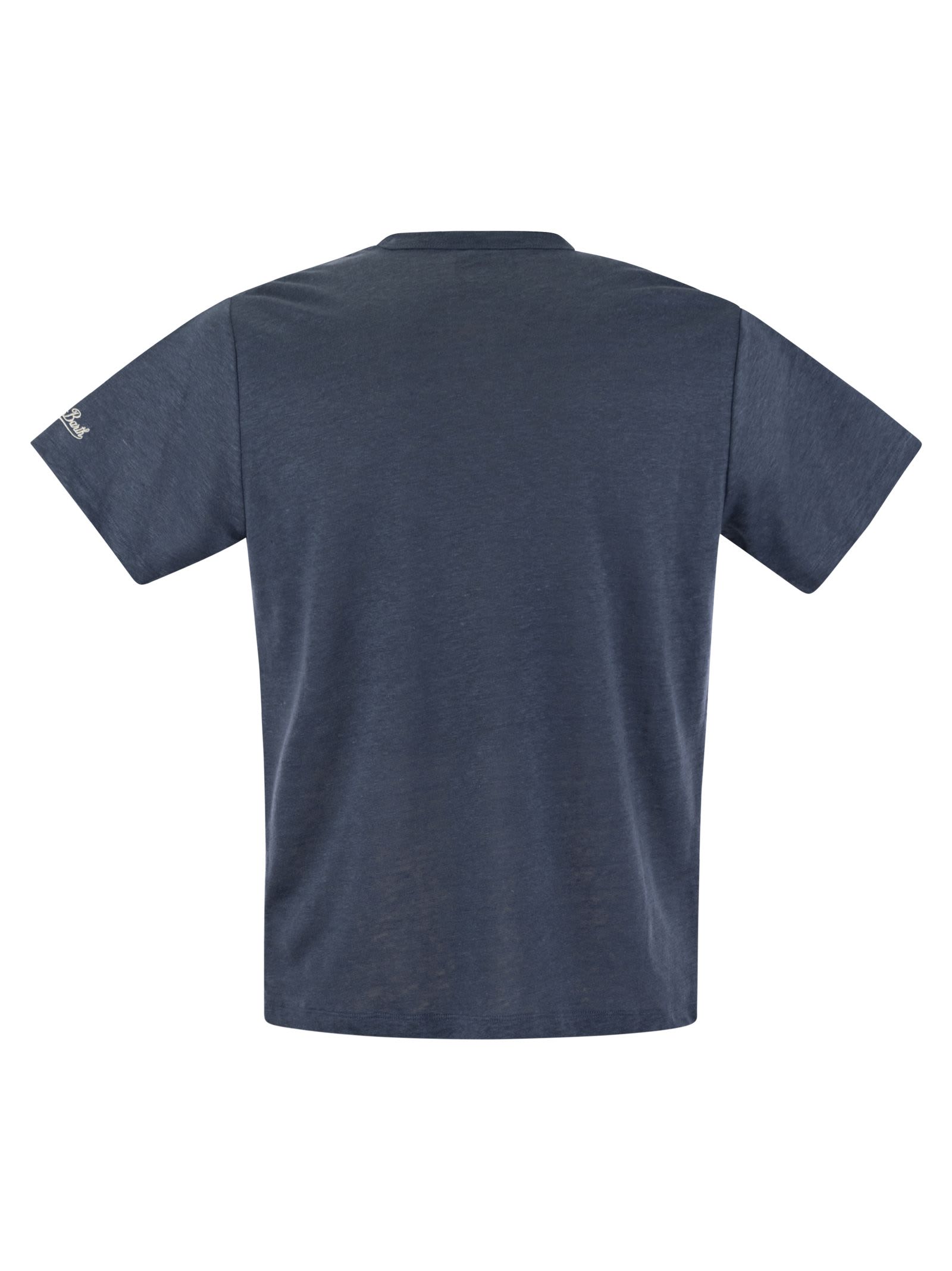 Shop Mc2 Saint Barth Ecstasea - Linen T-shirt With Pocket In Avio
