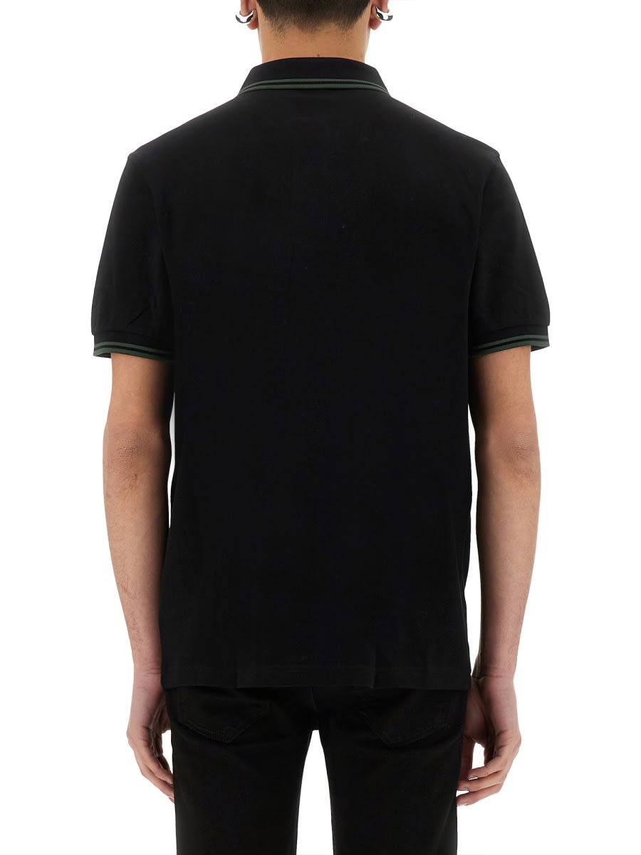 Fred Perry Cotton Pique Polo Shirt With Double Stripe In Black